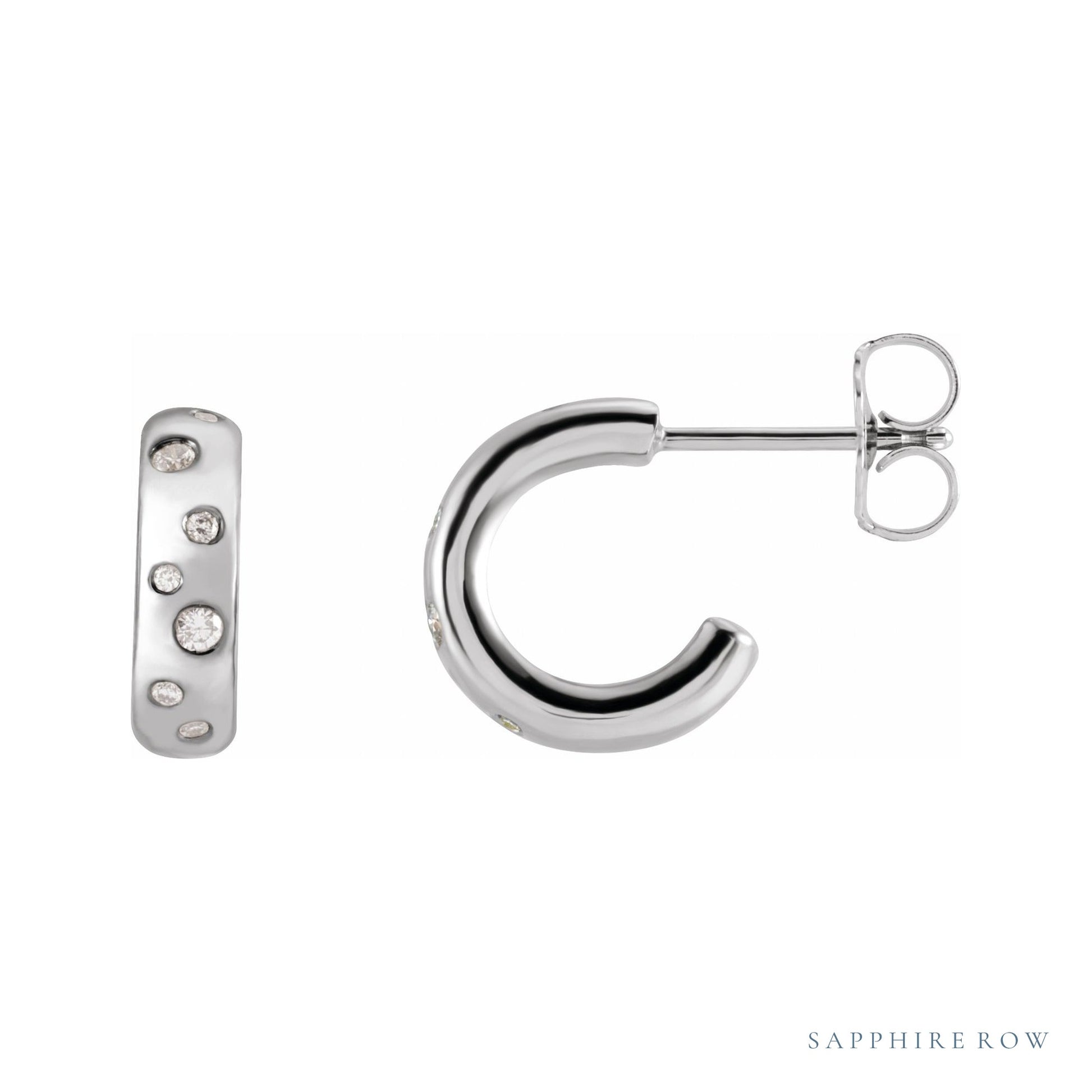Sapphire Row Natural Diamond Scattered Huggie Earrings - 14K White Gold