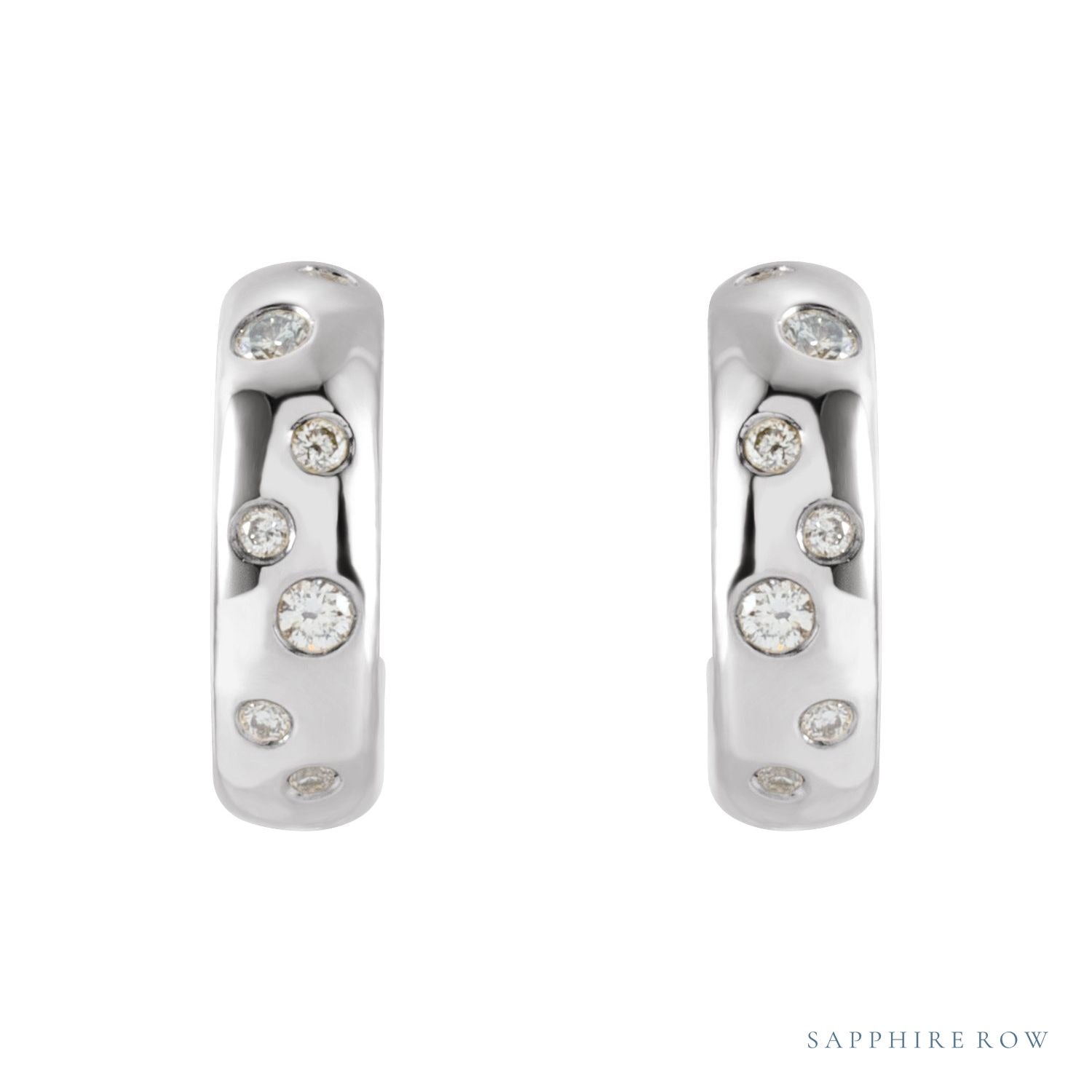 Sapphire Row Natural Diamond Scattered Huggie Earrings - Platinum (view 2)