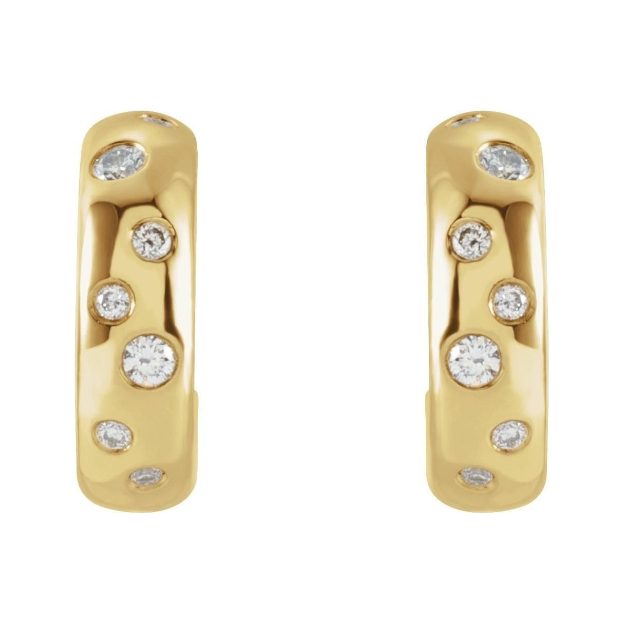 Sapphire Row Natural Diamond Scattered Huggie Earrings - 14K Yellow Gold (view 2)