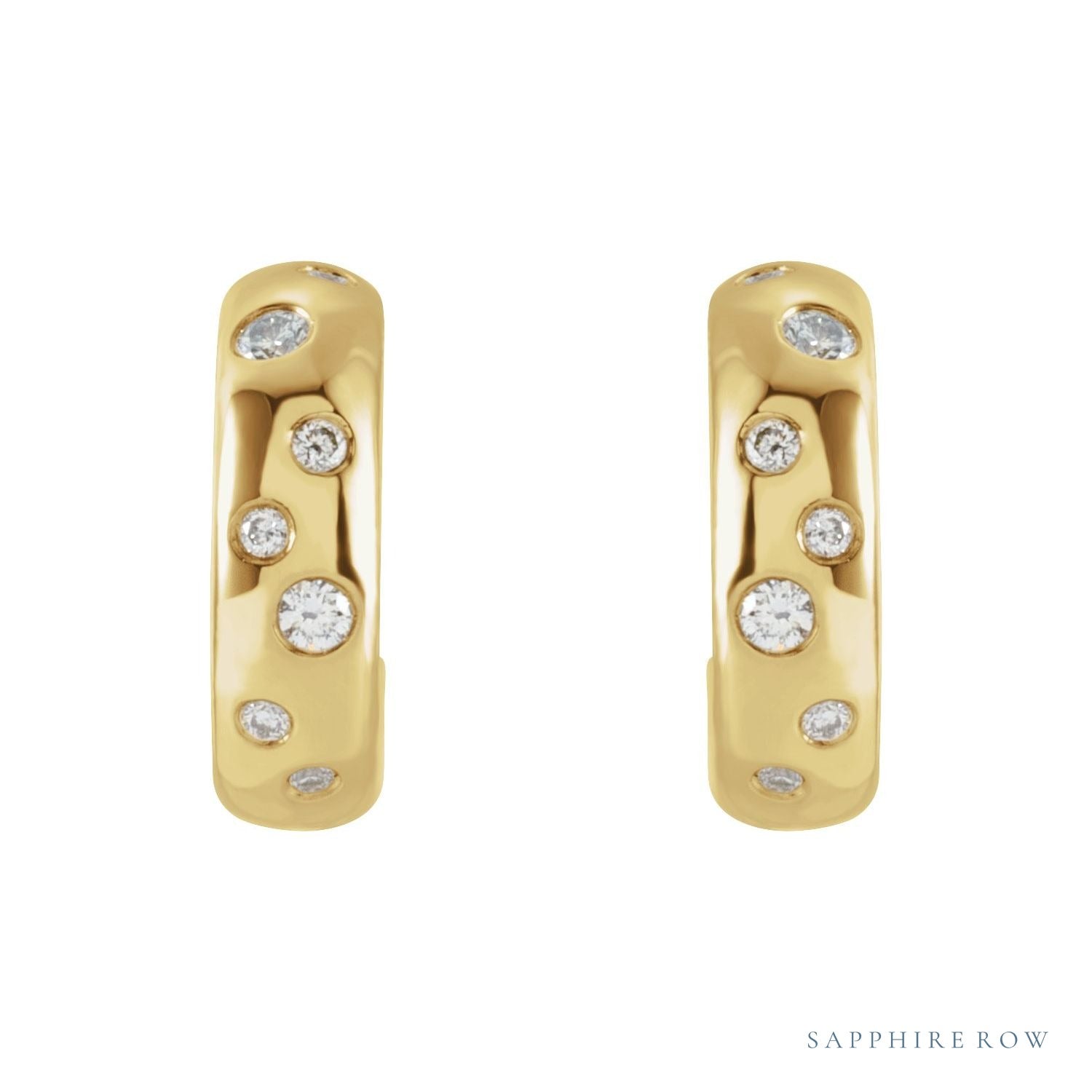 Sapphire Row Natural Diamond Scattered Huggie Earrings - 14K Yellow Gold (view 2)