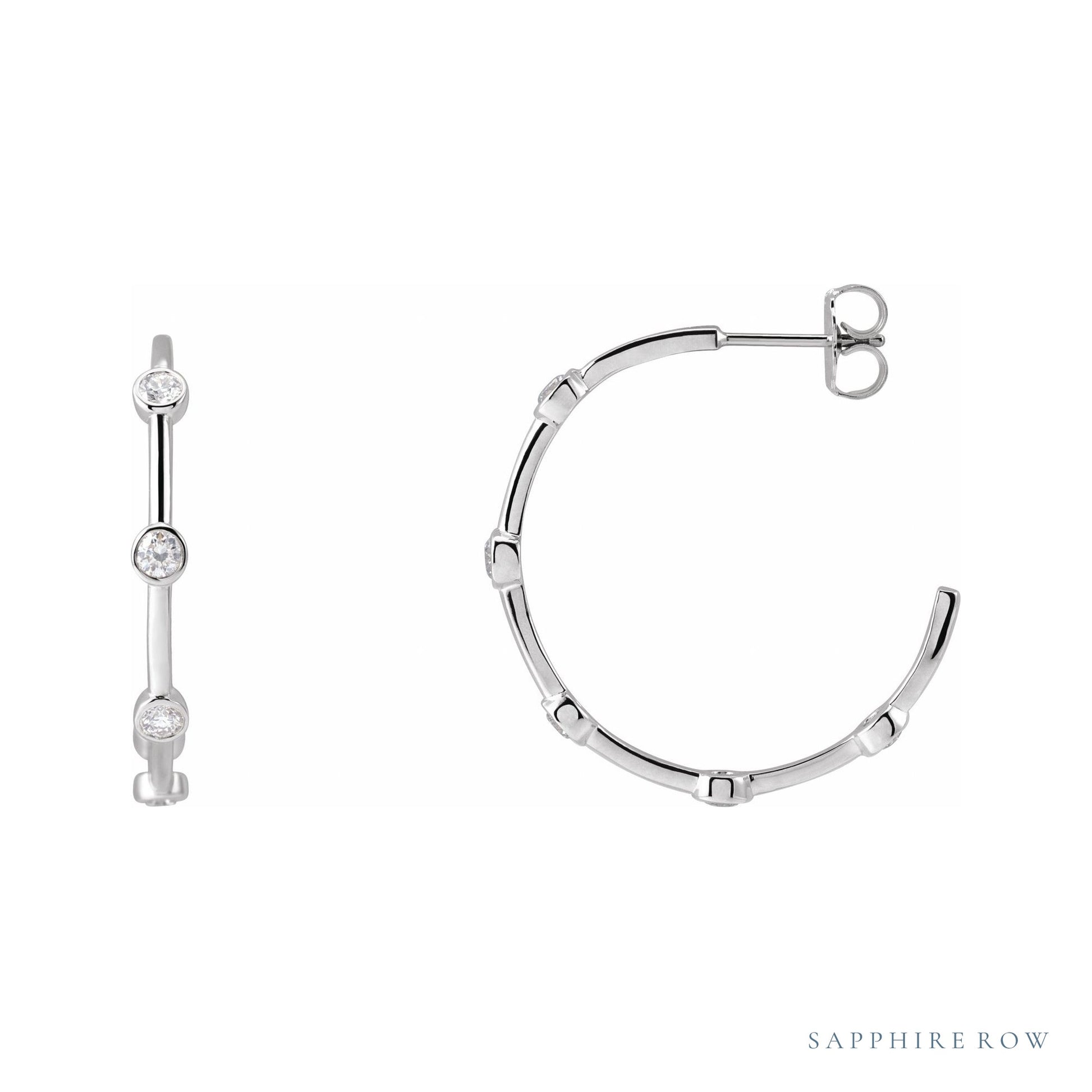 Sapphire Row Natural Diamond Station Hoop Earrings - Platinum, 5/8 CTW