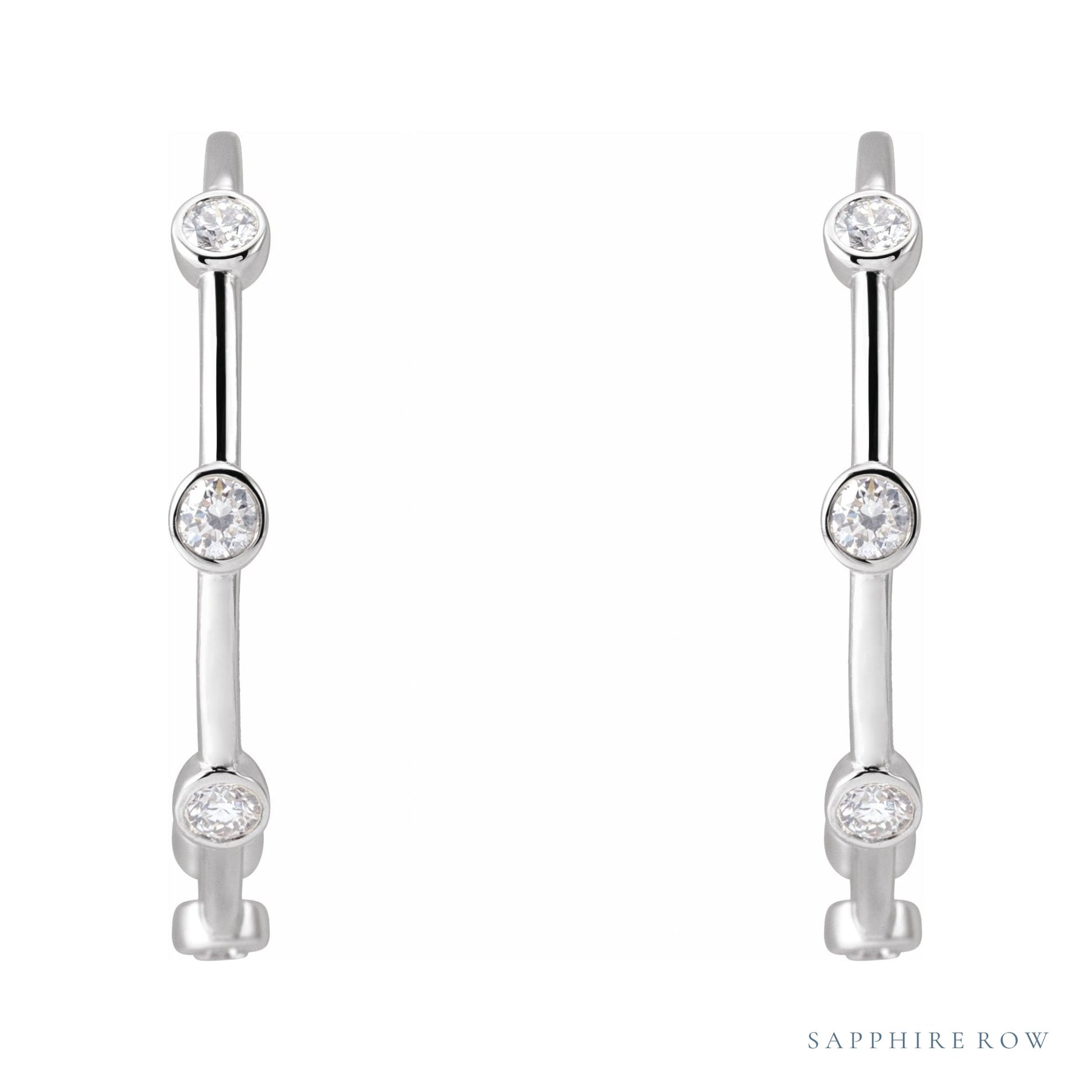 Sapphire Row Natural Diamond Station Hoop Earrings - Platinum, 5/8 CTW (view 2)