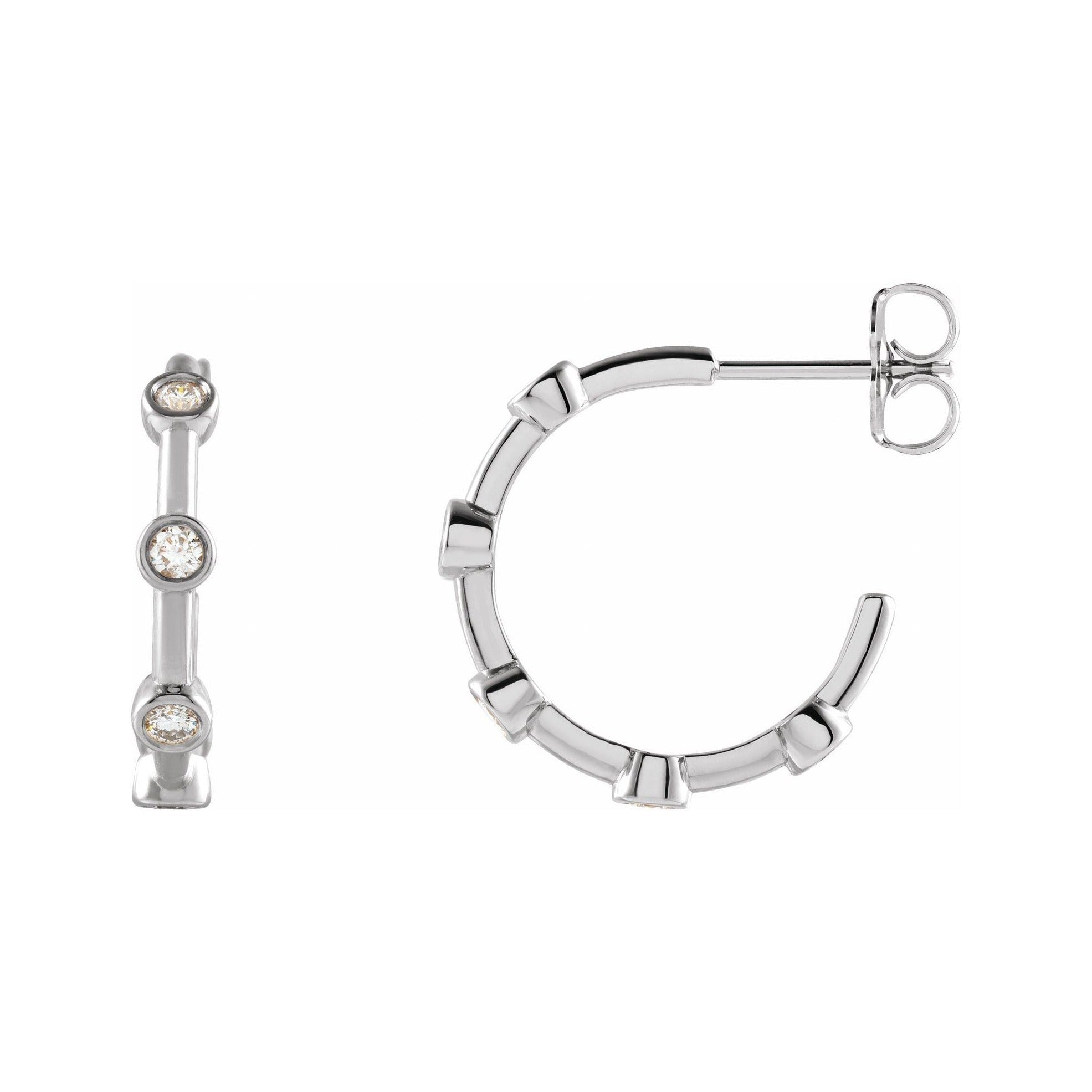 Sapphire Row Natural Diamond Station Hoop Earrings - 14K White Gold, 1/4 CTW