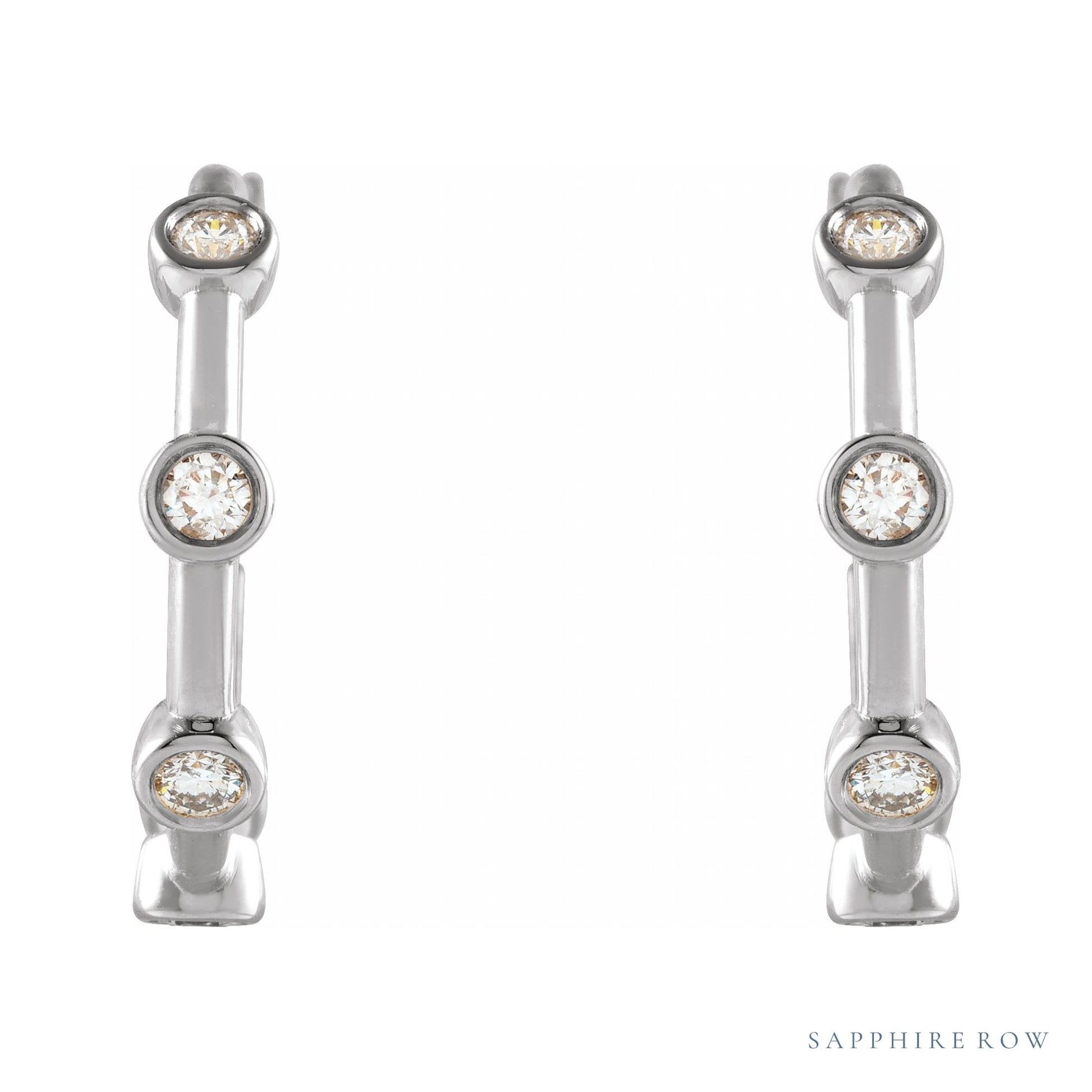 Sapphire Row Natural Diamond Station Hoop Earrings - 14K White Gold, 1/4 CTW (view 2)