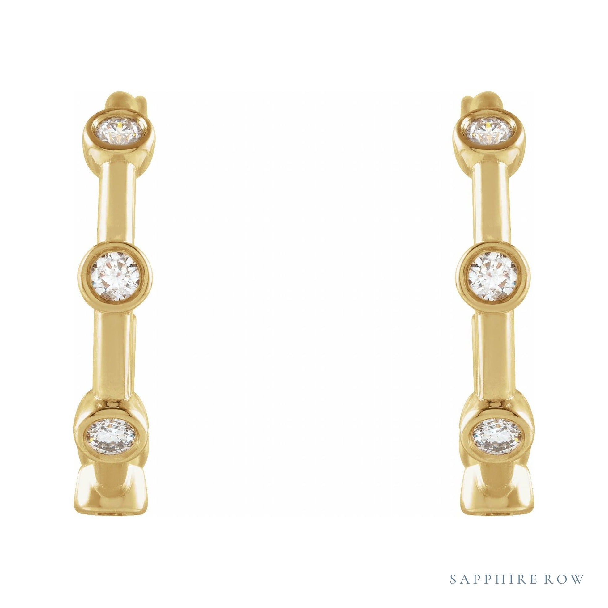 Sapphire Row Natural Diamond Station Hoop Earrings - 14K Yellow Gold, 1/4 CTW (view 2)