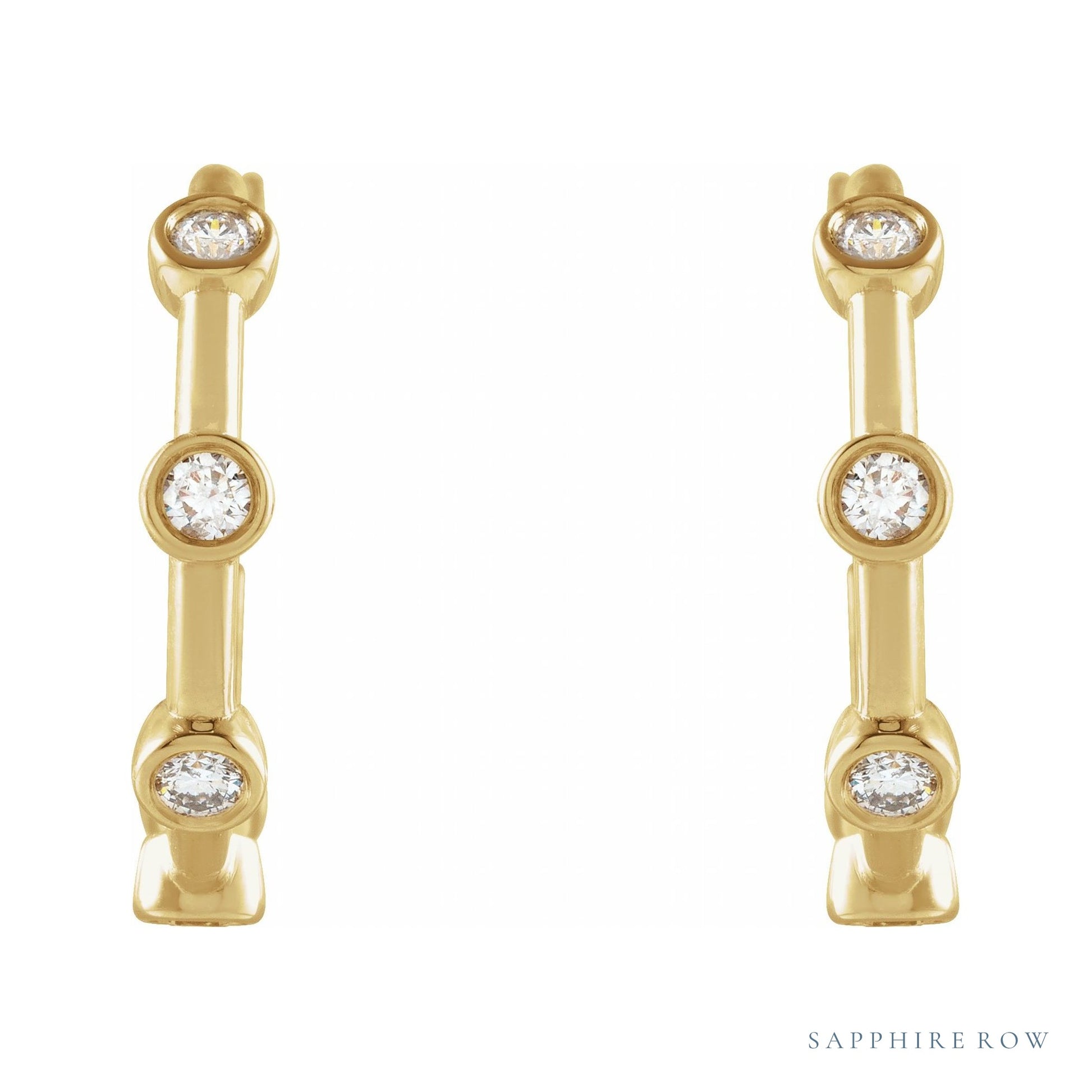 Sapphire Row Natural Diamond Station Hoop Earrings - 14K Yellow Gold, 1/4 CTW (view 2)