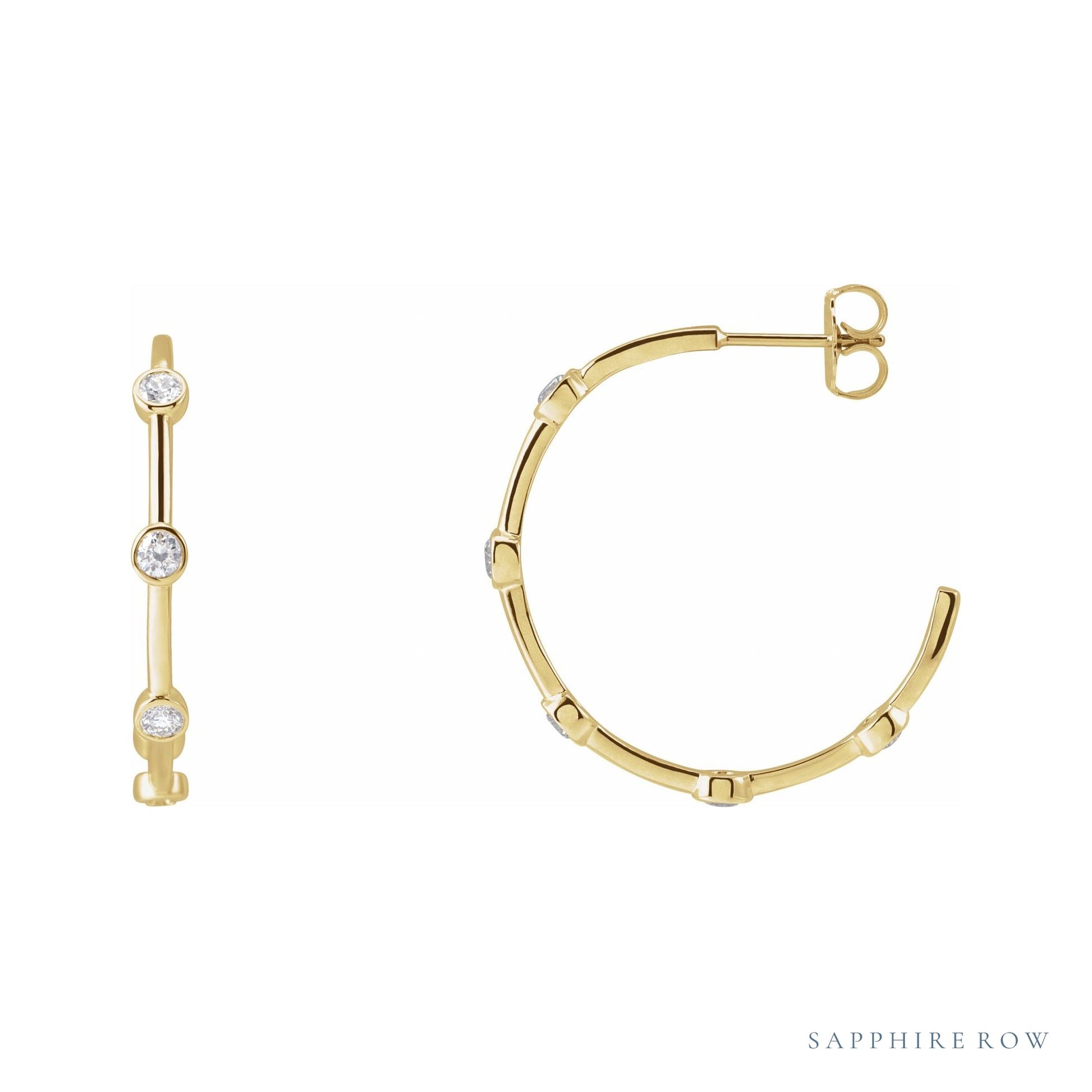 Sapphire Row Natural Diamond Station Hoop Earrings - 14K Yellow Gold, 5/8 CTW