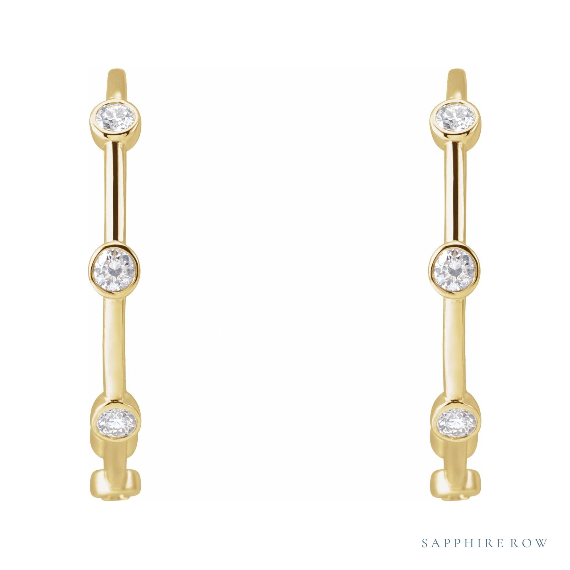 Sapphire Row Natural Diamond Station Hoop Earrings - 14K Yellow Gold, 5/8 CTW (view 2)