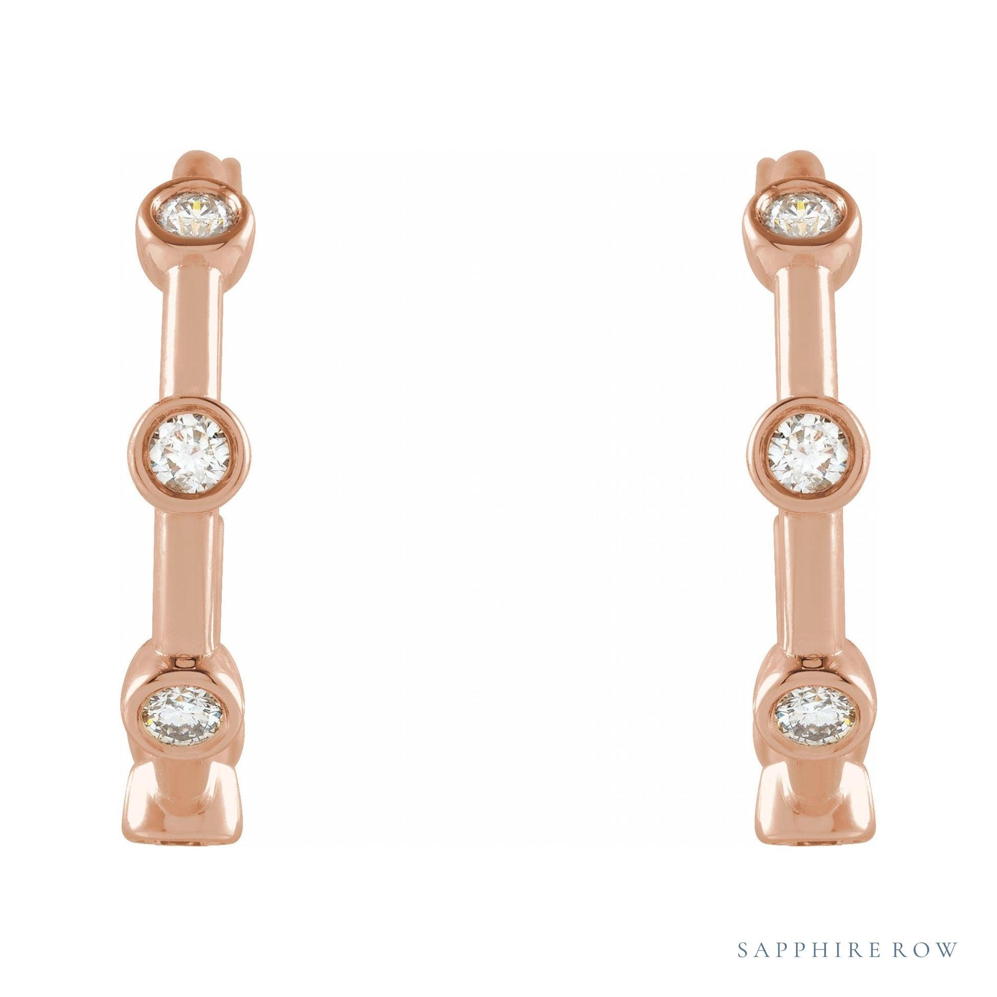 Sapphire Row Natural Diamond Station Hoop Earrings - 14K Rose Gold, 1/4 CTW (view 2)