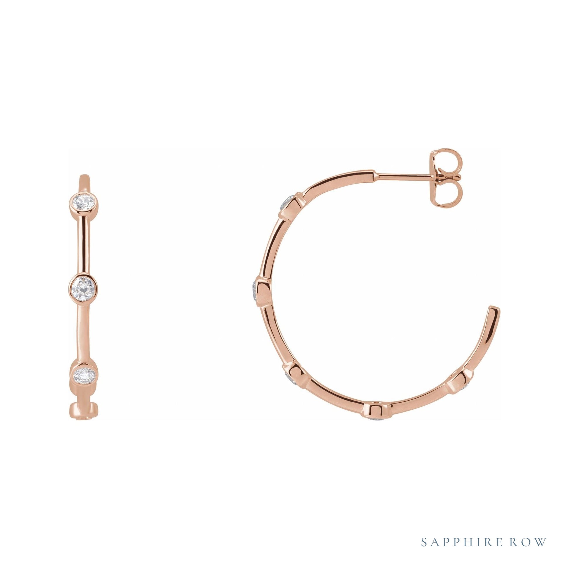 Sapphire Row Natural Diamond Station Hoop Earrings - 14K Rose Gold, 5/8 CTW