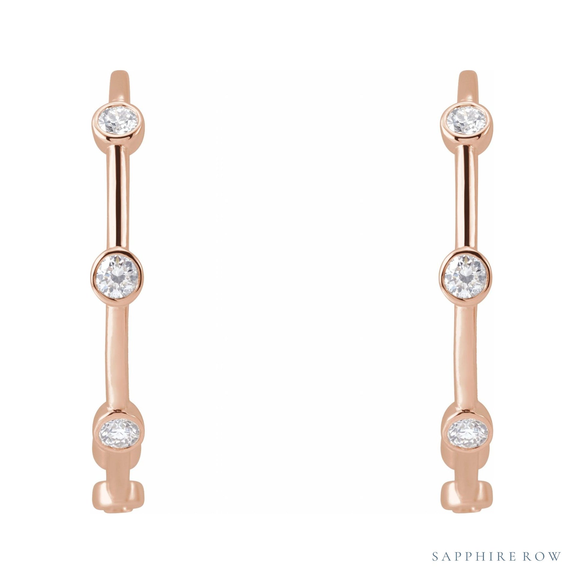 Sapphire Row Natural Diamond Station Hoop Earrings - 14K Rose Gold, 5/8 CTW (view 2)