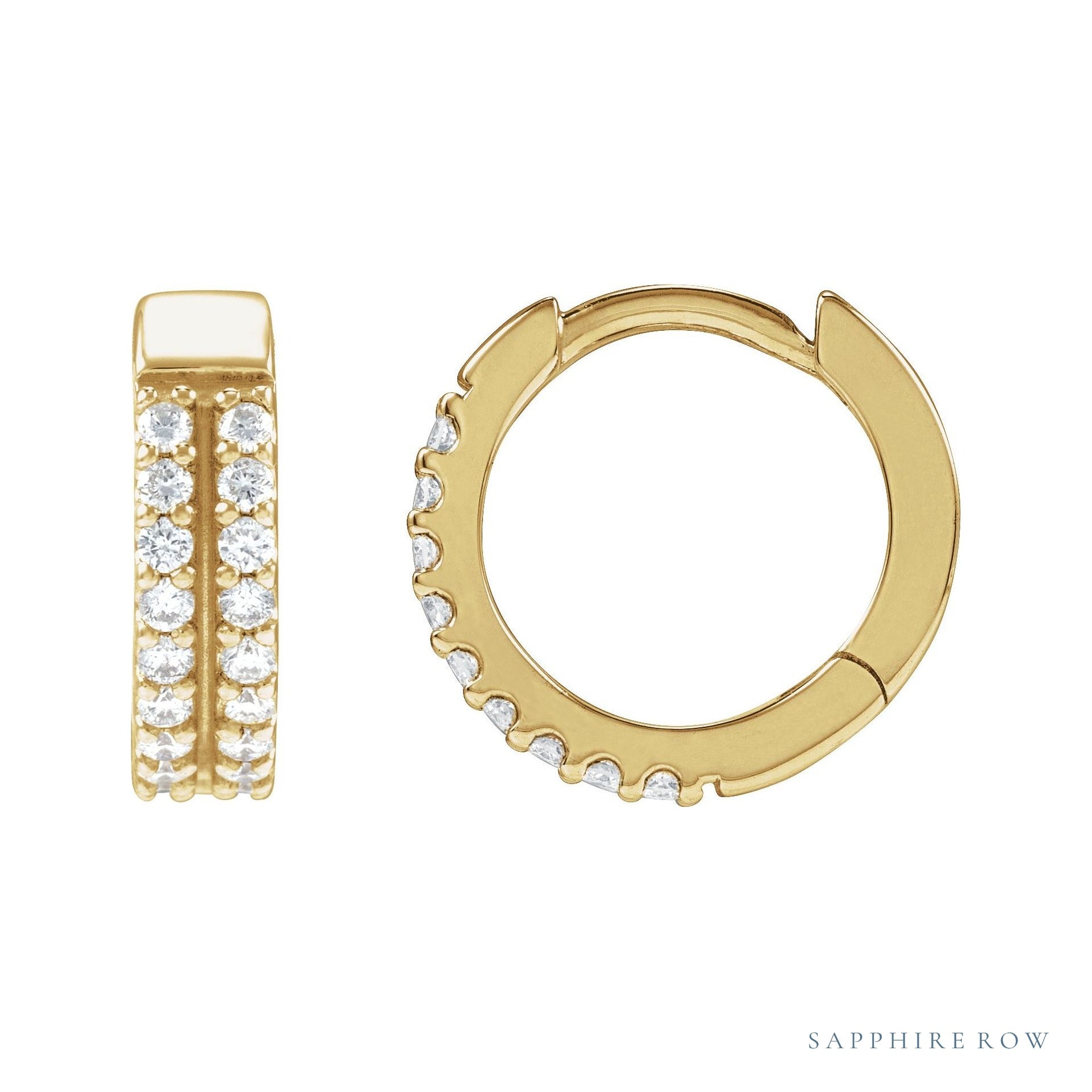 Sapphire Row Natural Diamond Double Pavé Huggie Earrings - 14K Yellow Gold, 1/4 CTW
