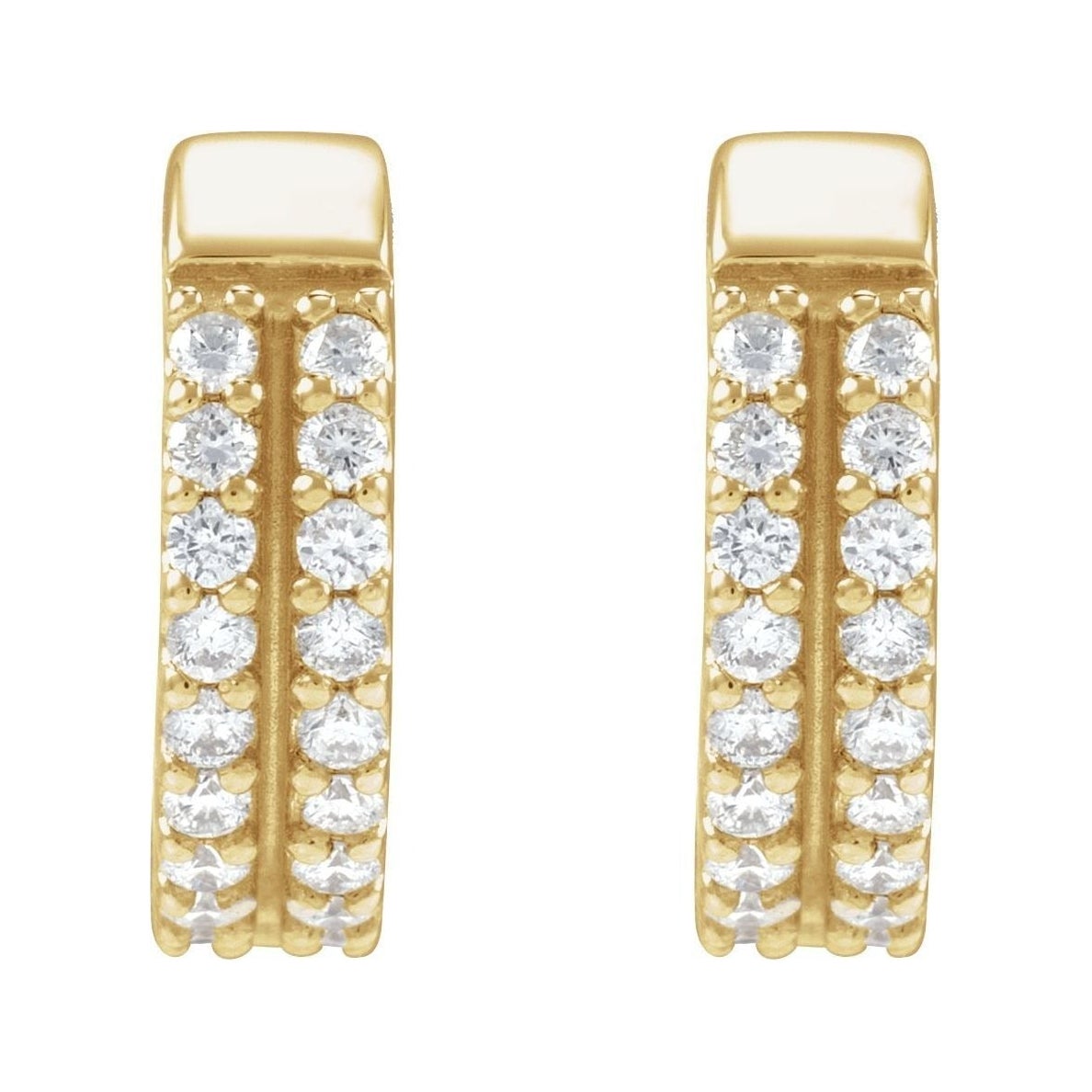 Sapphire Row Natural Diamond Double Pavé Huggie Earrings - 14K Yellow Gold, 1/5 CTW (view 2)
