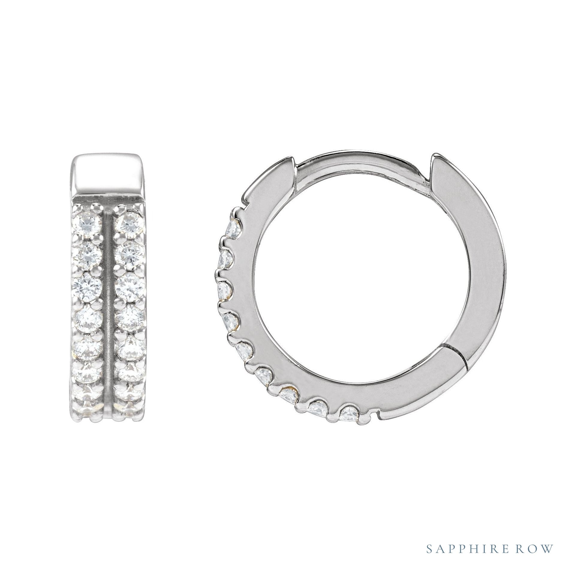 Sapphire Row Natural Diamond Double Pavé Huggie Earrings - 14K White Gold, 1/4 CTW