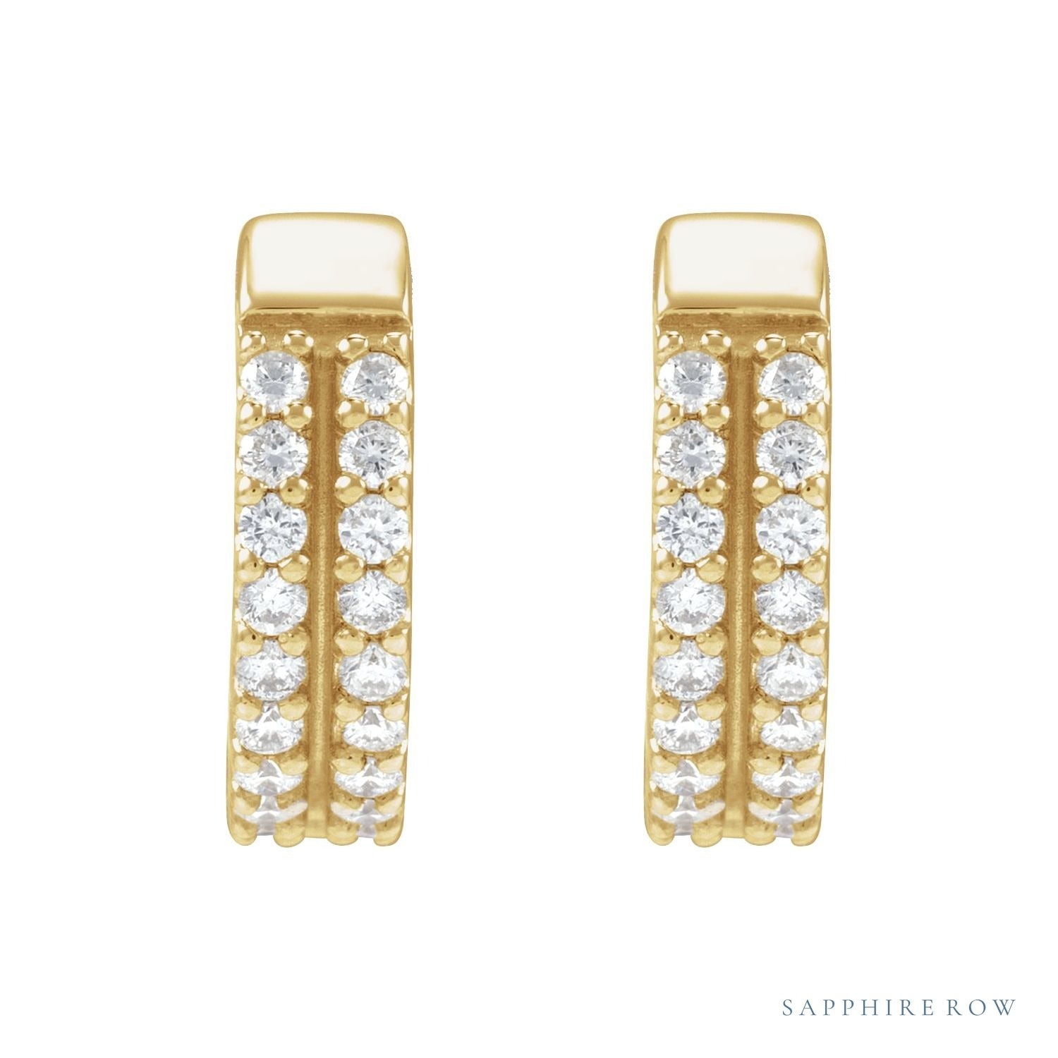 Sapphire Row Lab-Grown Diamond Double Pavé Huggie Earrings - 14K Yellow Gold, 1/5 CTW (view 2)