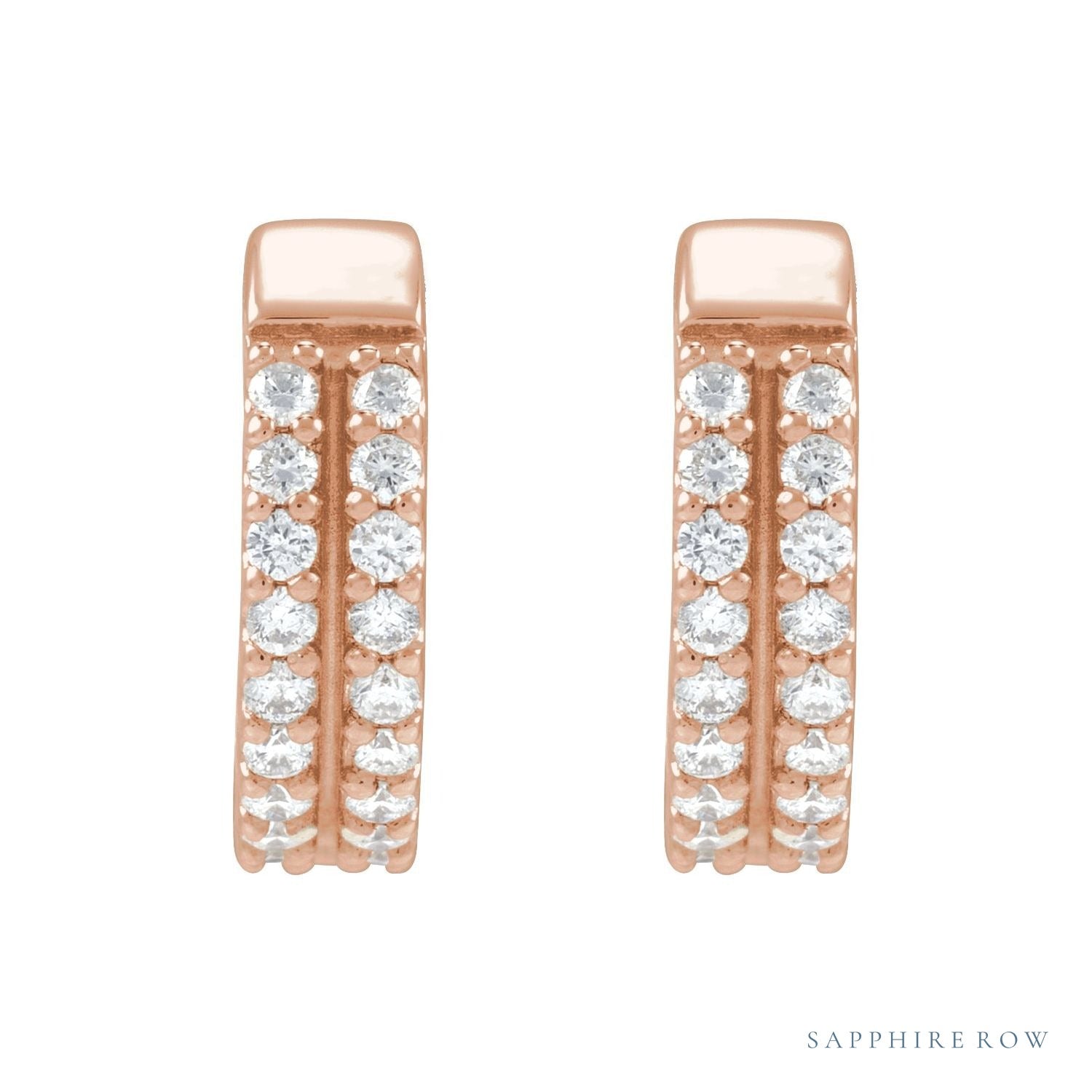 Sapphire Row Lab-Grown Diamond Double Pavé Huggie Earrings - 14K Rose Gold, 1/4 CTW (view 2)
