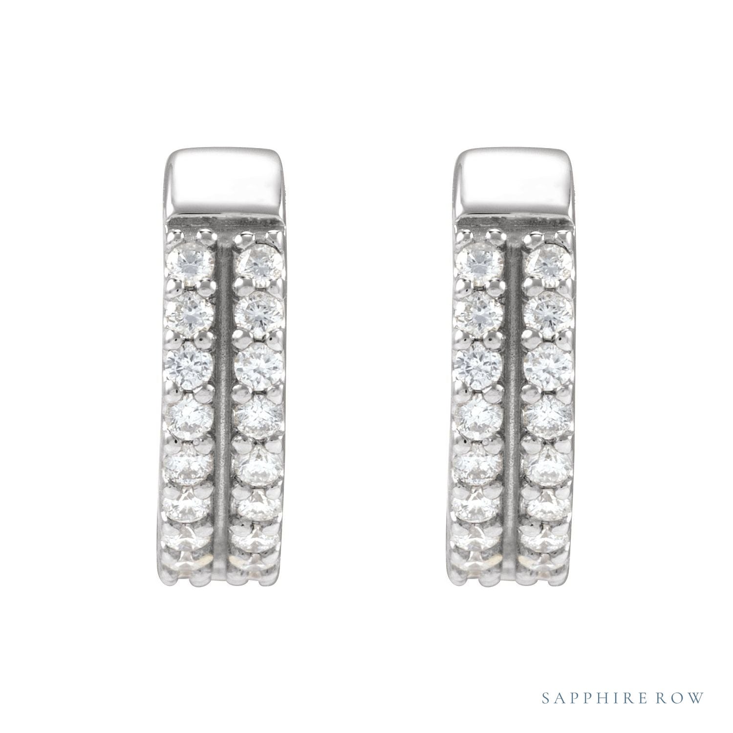 Sapphire Row Lab-Grown Diamond Double Pavé Huggie Earrings - 14K White Gold, 1/4 CTW (view 3)