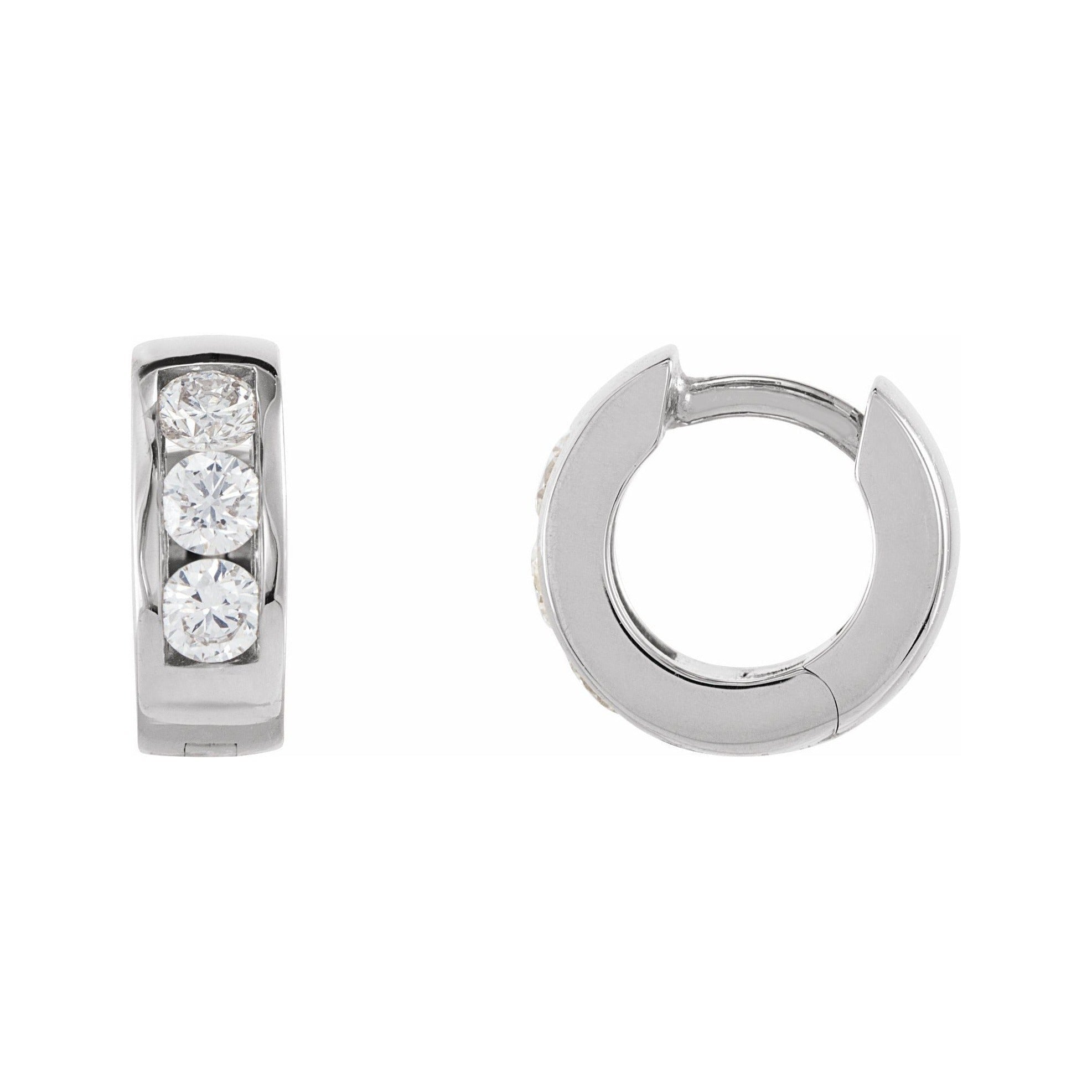 Sapphire Row Natural Diamond Channel-Set Huggie Earrings - 14K White Gold