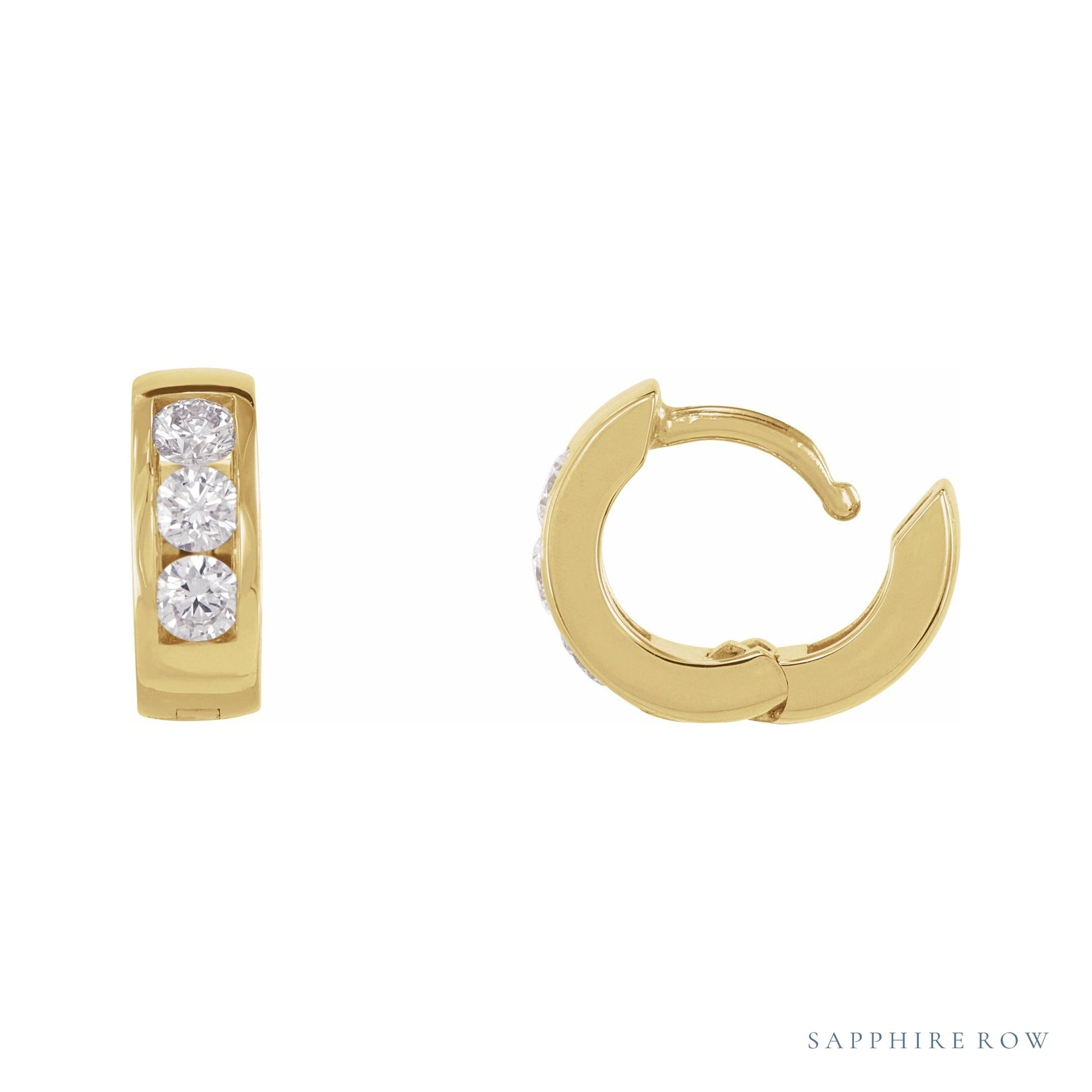 Sapphire Row Natural Diamond Channel-Set Huggie Earrings - 14K Yellow Gold, 10 mm · 1/3 ctw (view 3)