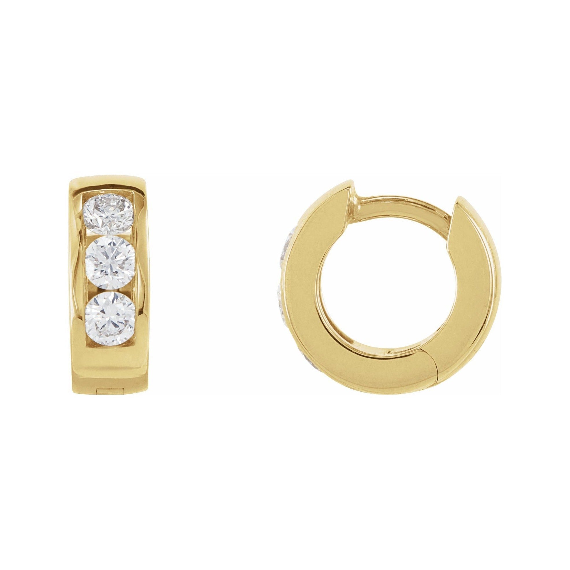 Sapphire Row Natural Diamond Channel-Set Huggie Earrings - 14K Yellow Gold, 10 mm · 1/5 ctw