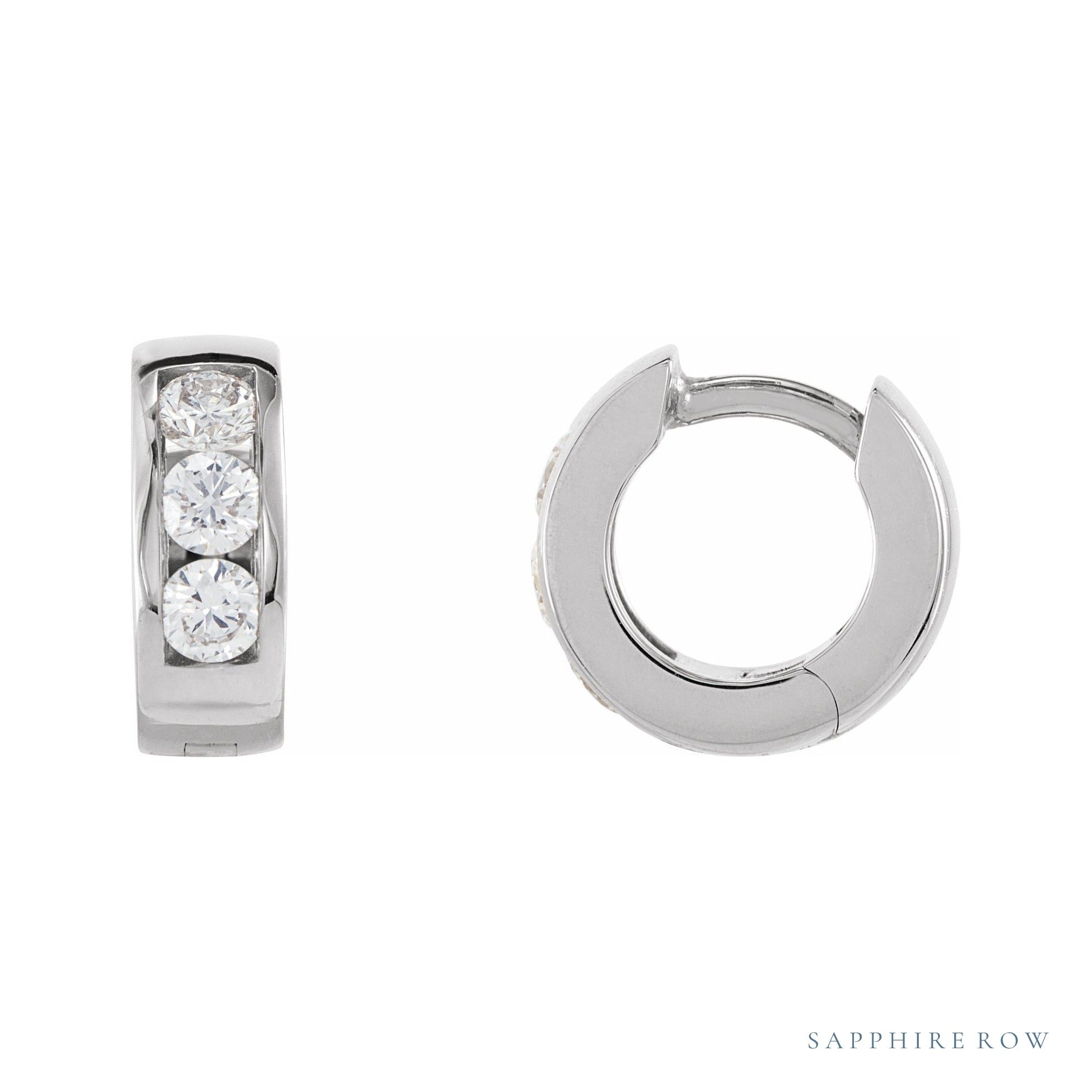 Sapphire Row Natural Diamond Channel-Set Huggie Earrings - 14K Yellow Gold, 10 mm · 1/5 ctw