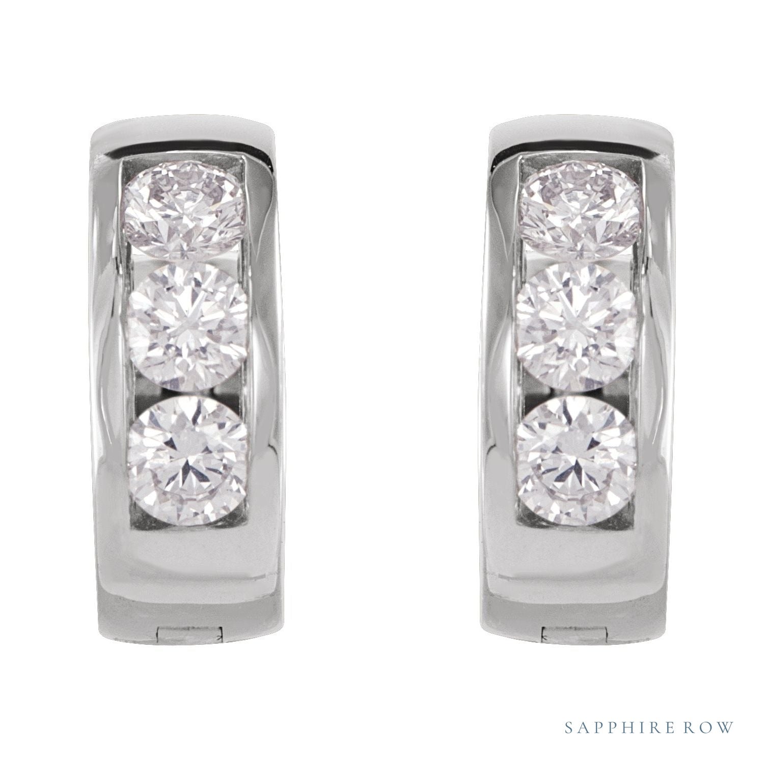 Sapphire Row Natural Diamond Channel-Set Huggie Earrings - 14K Yellow Gold, 10 mm · 1/5 ctw (view 2)