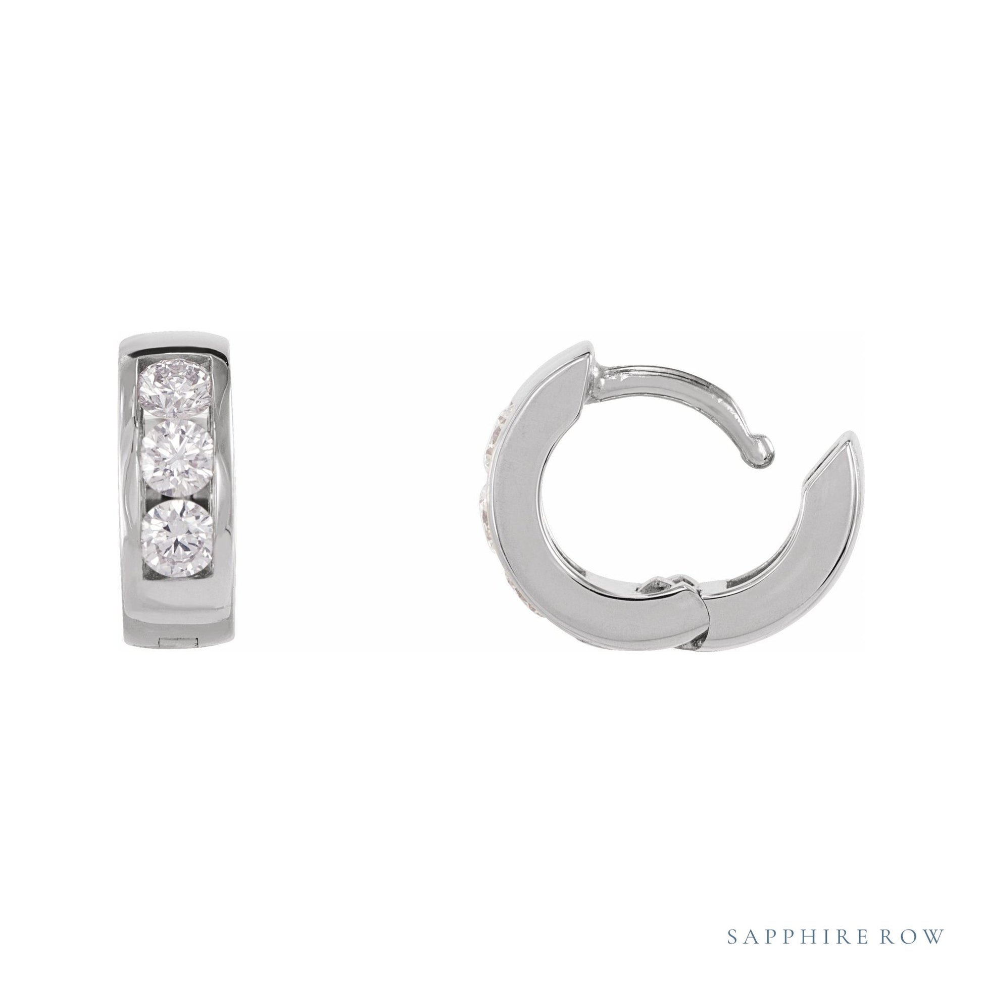 Sapphire Row Natural Diamond Channel-Set Huggie Earrings - 14K Yellow Gold, 10 mm · 1/5 ctw (view 3)