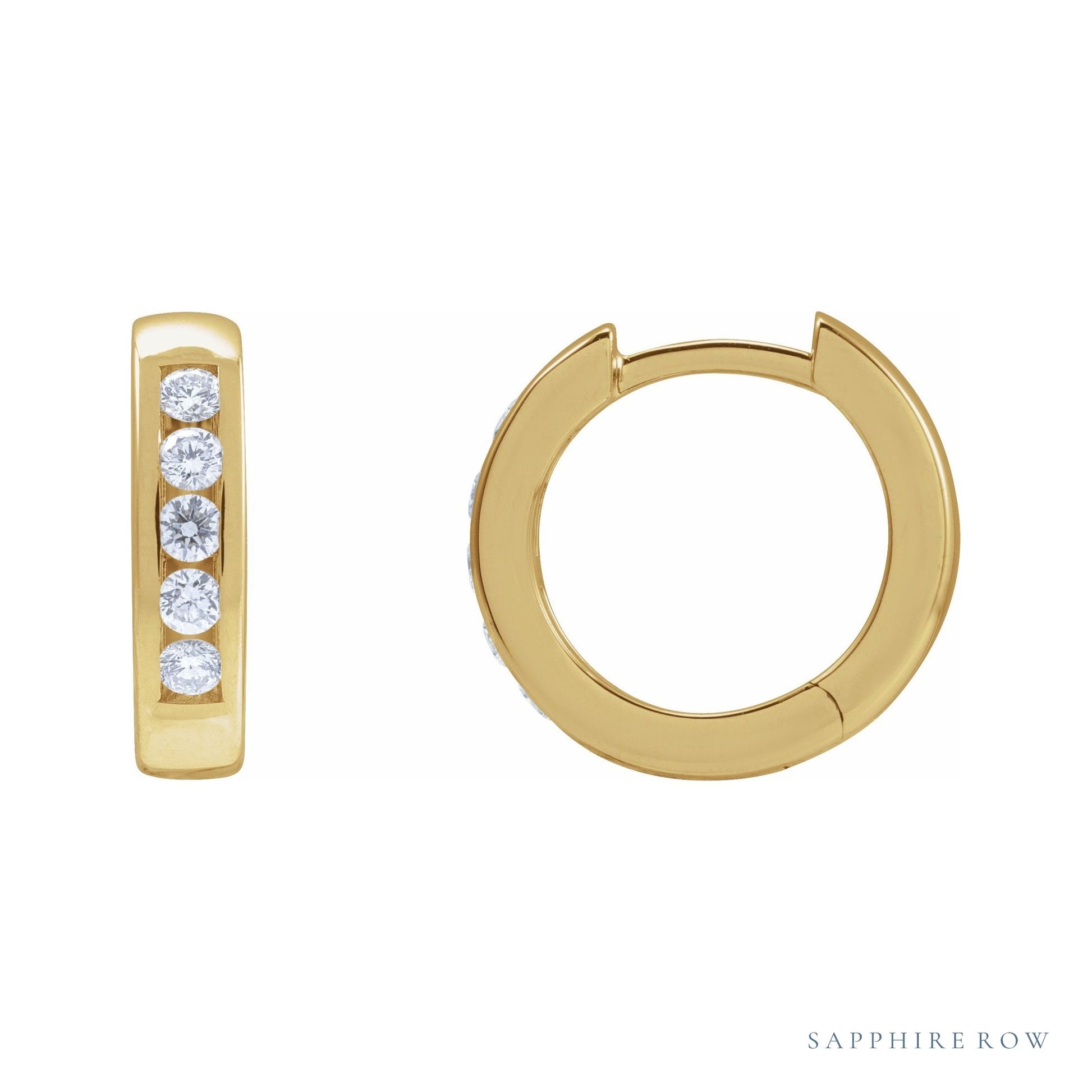 Sapphire Row Natural Diamond Channel-Set Huggie Earrings - 14K Yellow Gold, 14 mm · 1/3 ctw