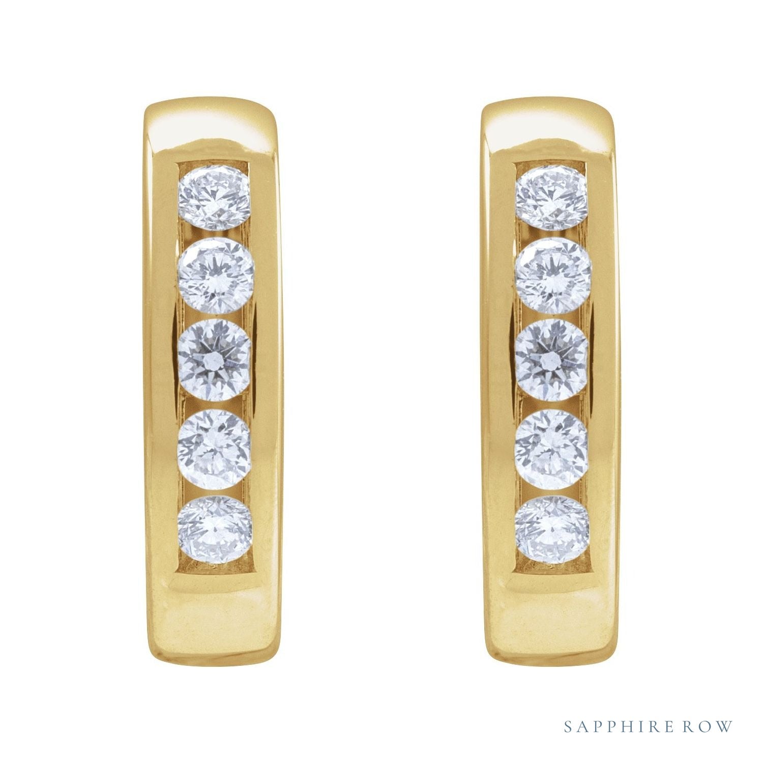 Sapphire Row Natural Diamond Channel-Set Huggie Earrings - 14K Yellow Gold, 14 mm · 1/3 ctw (view 2)