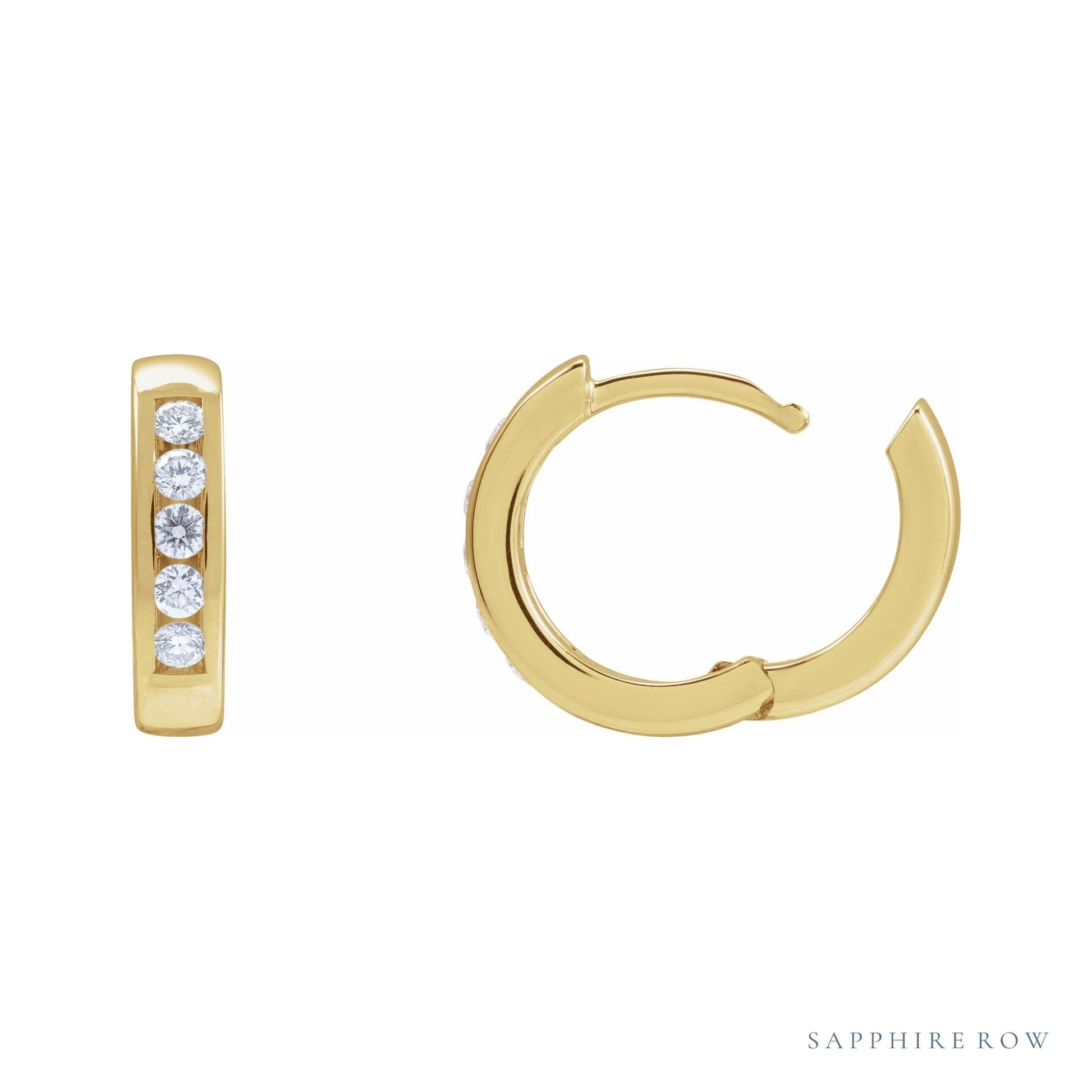 Sapphire Row Natural Diamond Channel-Set Huggie Earrings - 14K Yellow Gold, 14 mm · 1/3 ctw (view 3)
