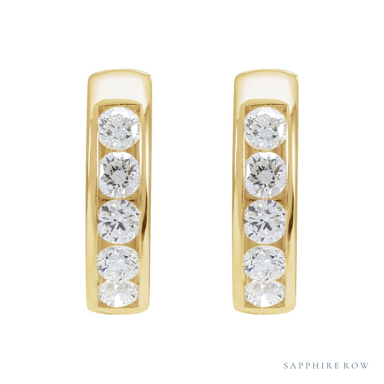 Sapphire Row Natural Diamond Channel-Set Huggie Earrings - 14K Yellow Gold, 14 mm · 5/8 ctw (view 2)