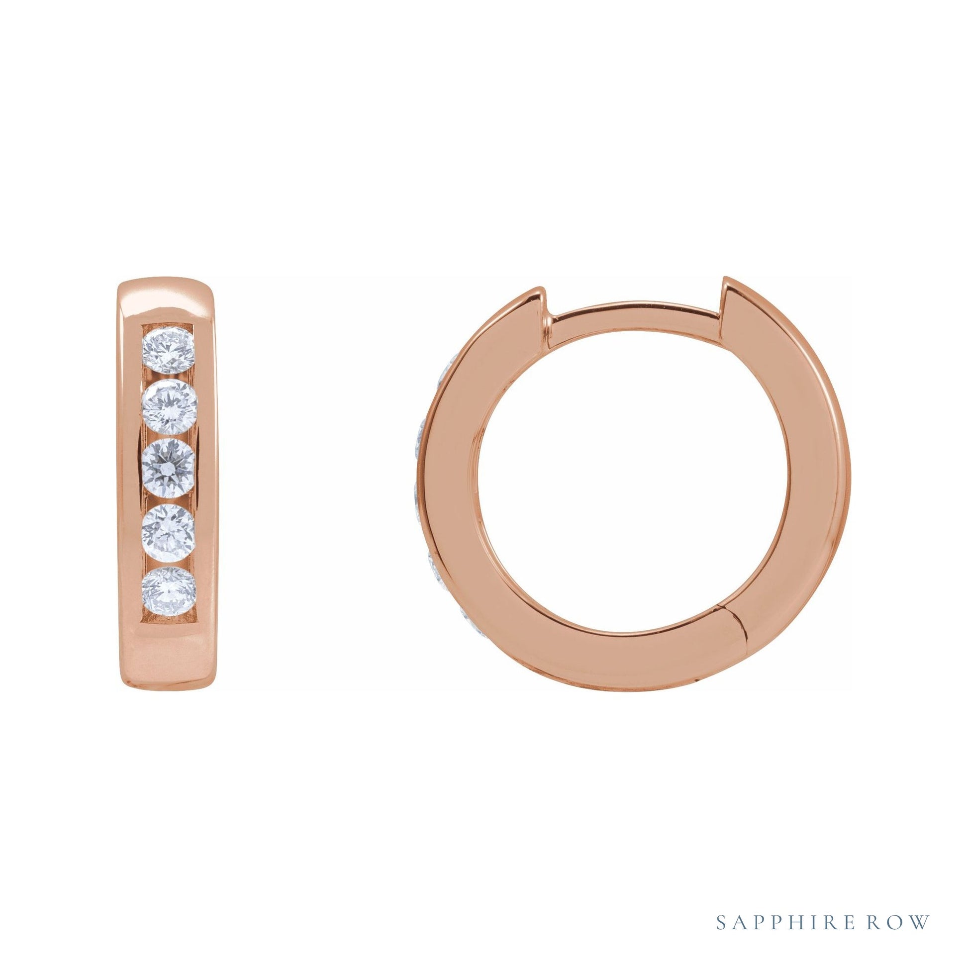Sapphire Row Natural Diamond Channel-Set Huggie Earrings - 14K Rose Gold, 14 mm · 1/3 ctw