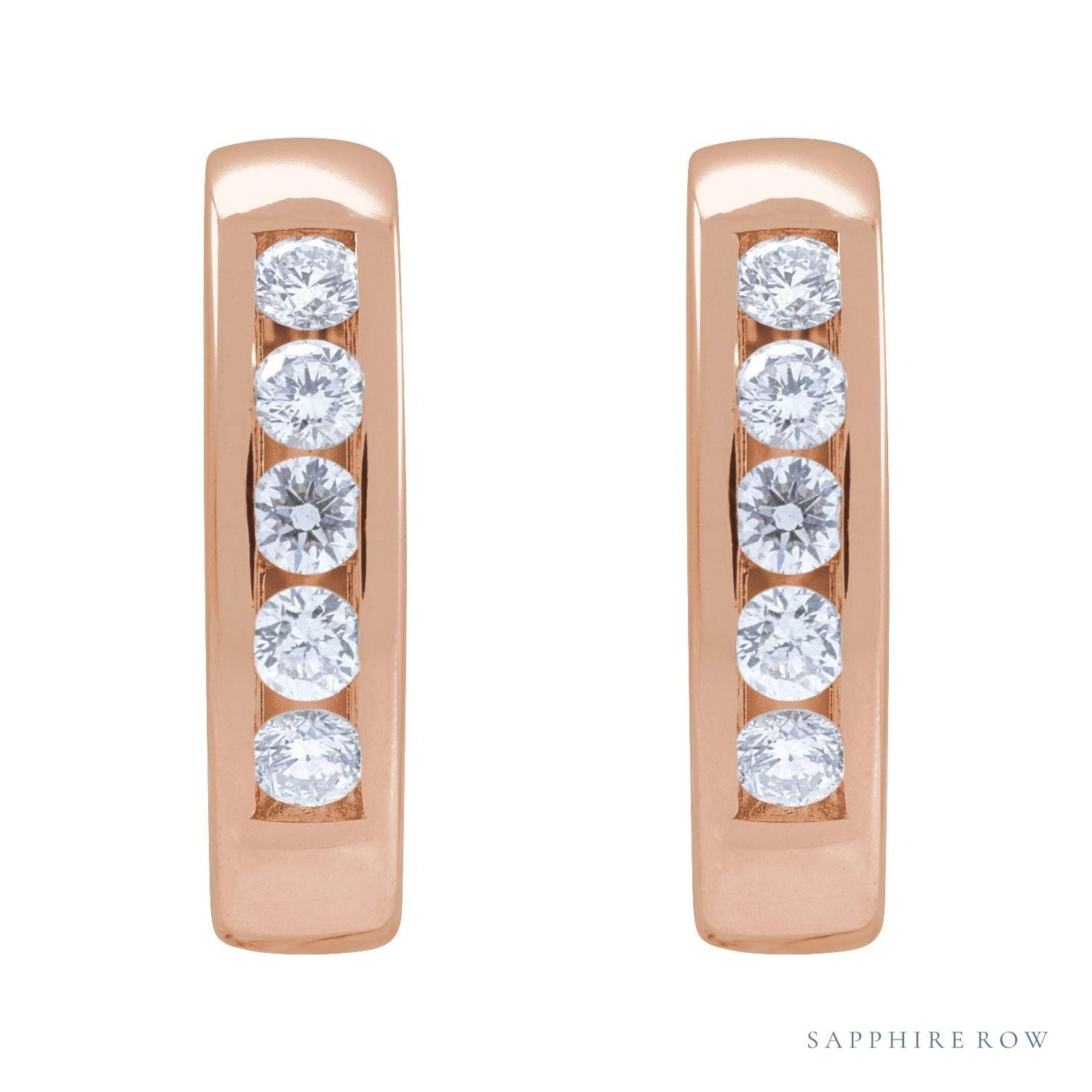 Sapphire Row Natural Diamond Channel-Set Huggie Earrings - 14K Rose Gold, 14 mm · 1/3 ctw (view 2)