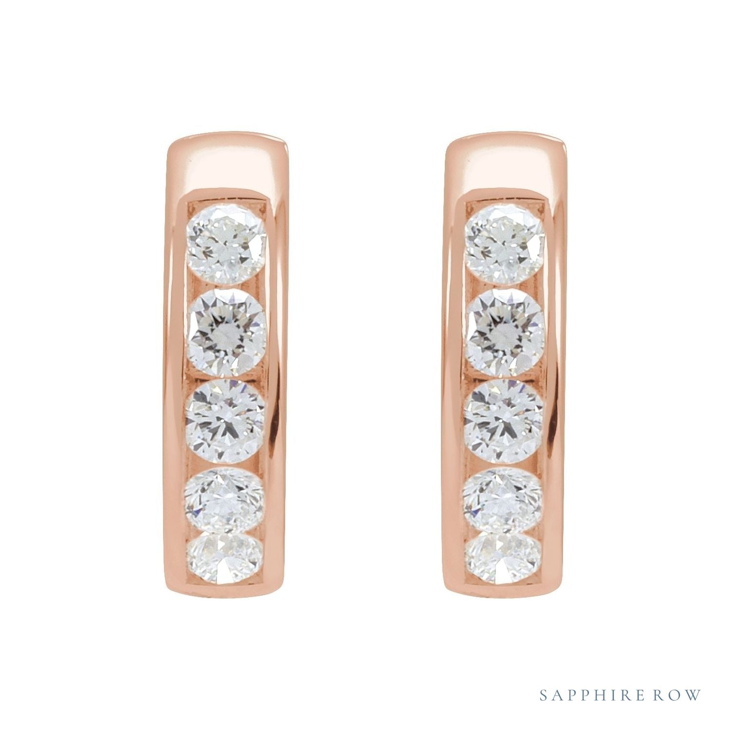Sapphire Row Natural Diamond Channel-Set Huggie Earrings - 14K Rose Gold, 14 mm · 5/8 ctw (view 2)