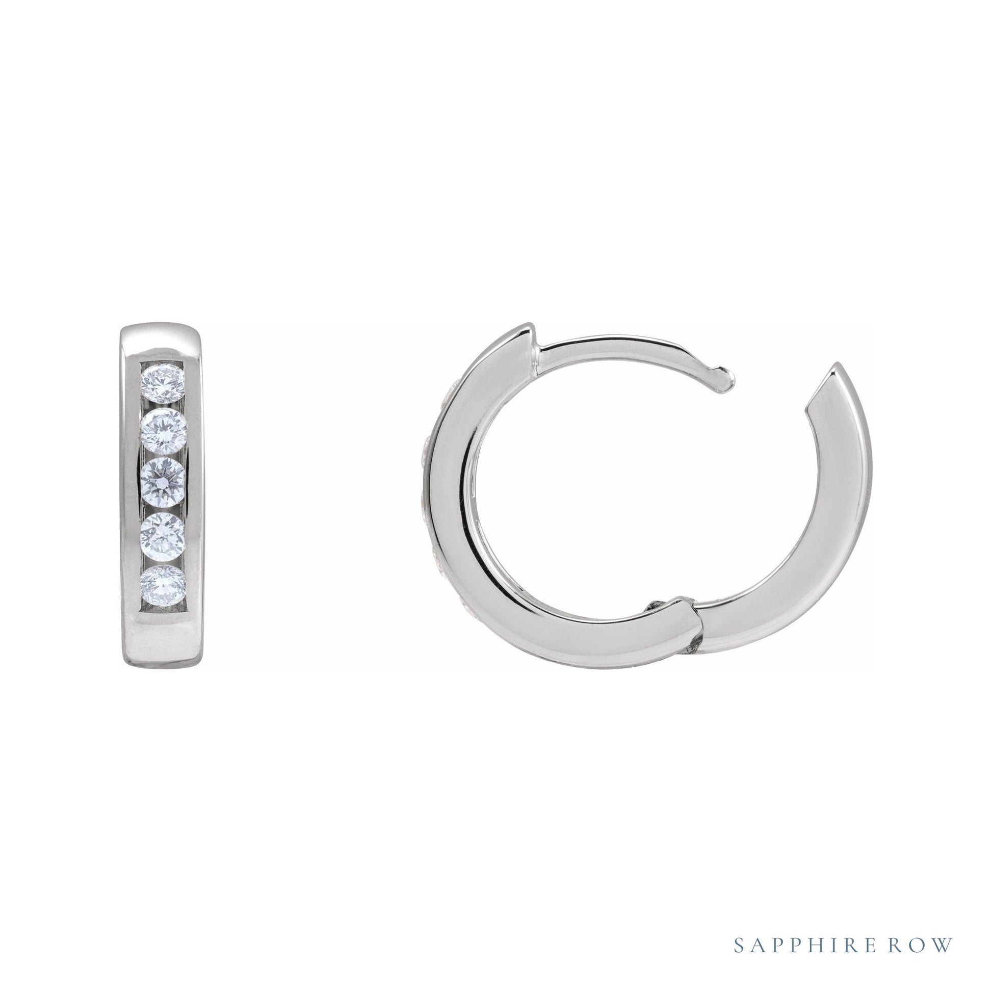 Sapphire Row Natural Diamond Channel-Set Huggie Earrings - 14K White Gold, 14 mm · 1/3 ctw (view 3)