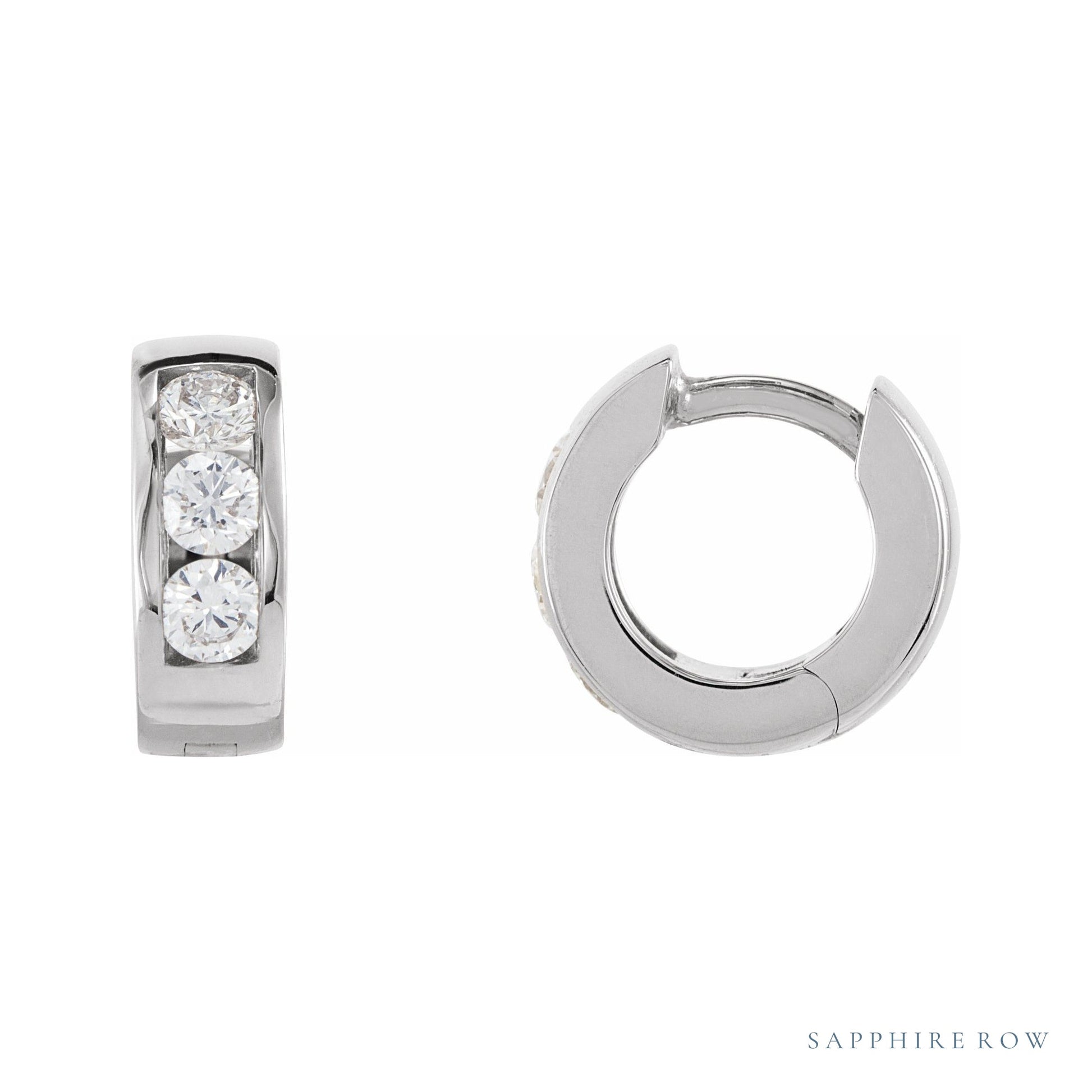 Sapphire Row Natural Diamond Channel-Set Huggie Earrings - Platinum
