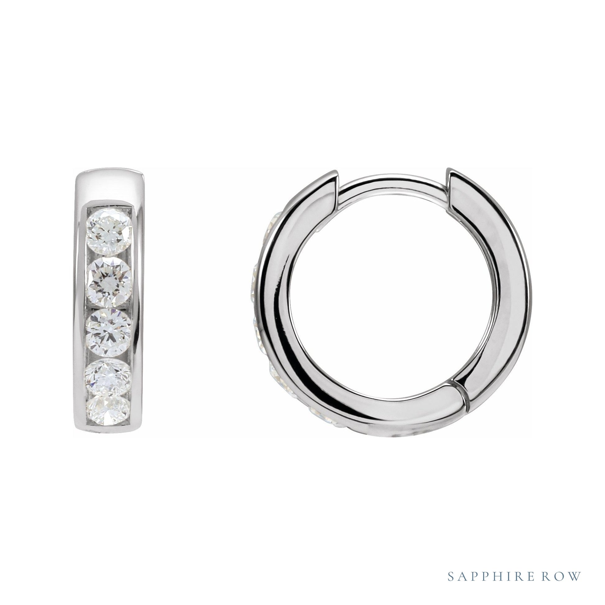 Sapphire Row Natural Diamond Channel-Set Huggie Earrings - Platinum, 14 mm · 5/8 ctw