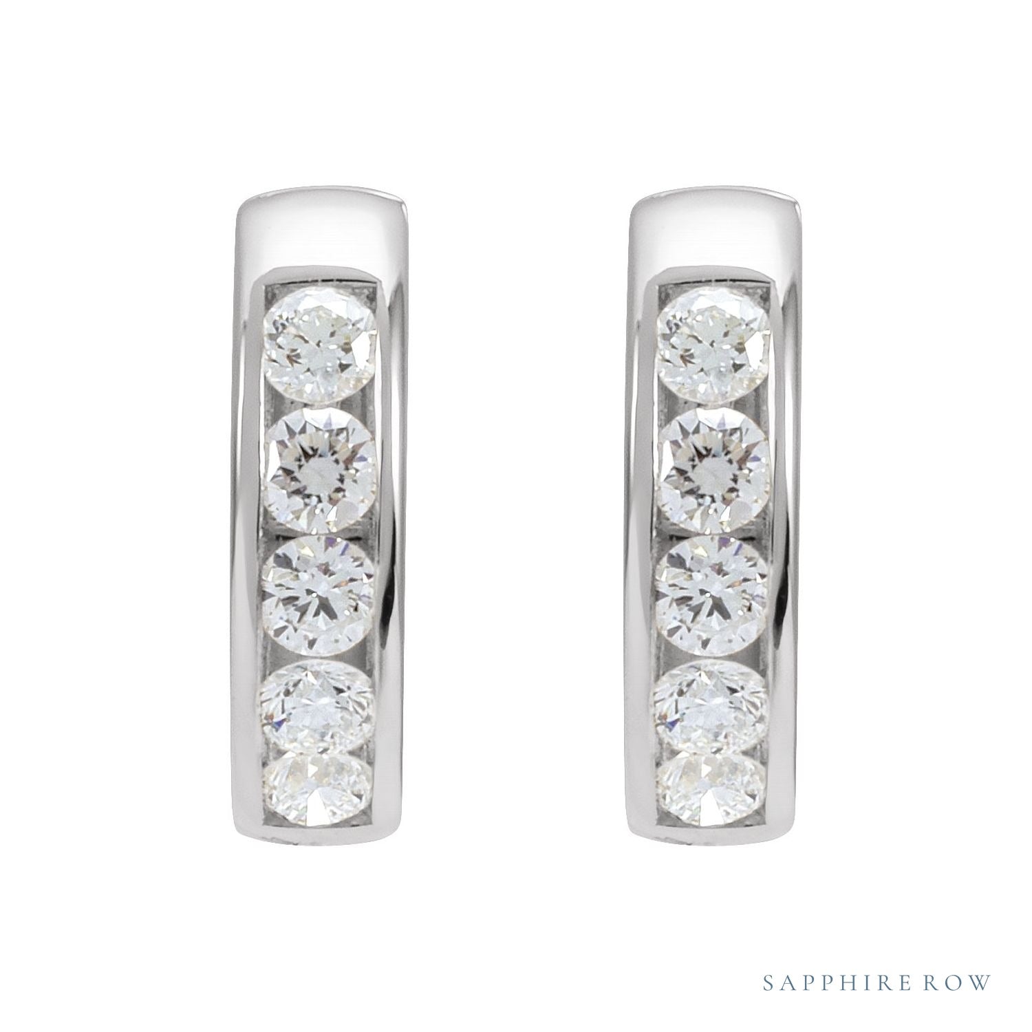 Sapphire Row Natural Diamond Channel-Set Huggie Earrings - Platinum, 14 mm · 5/8 ctw (view 2)