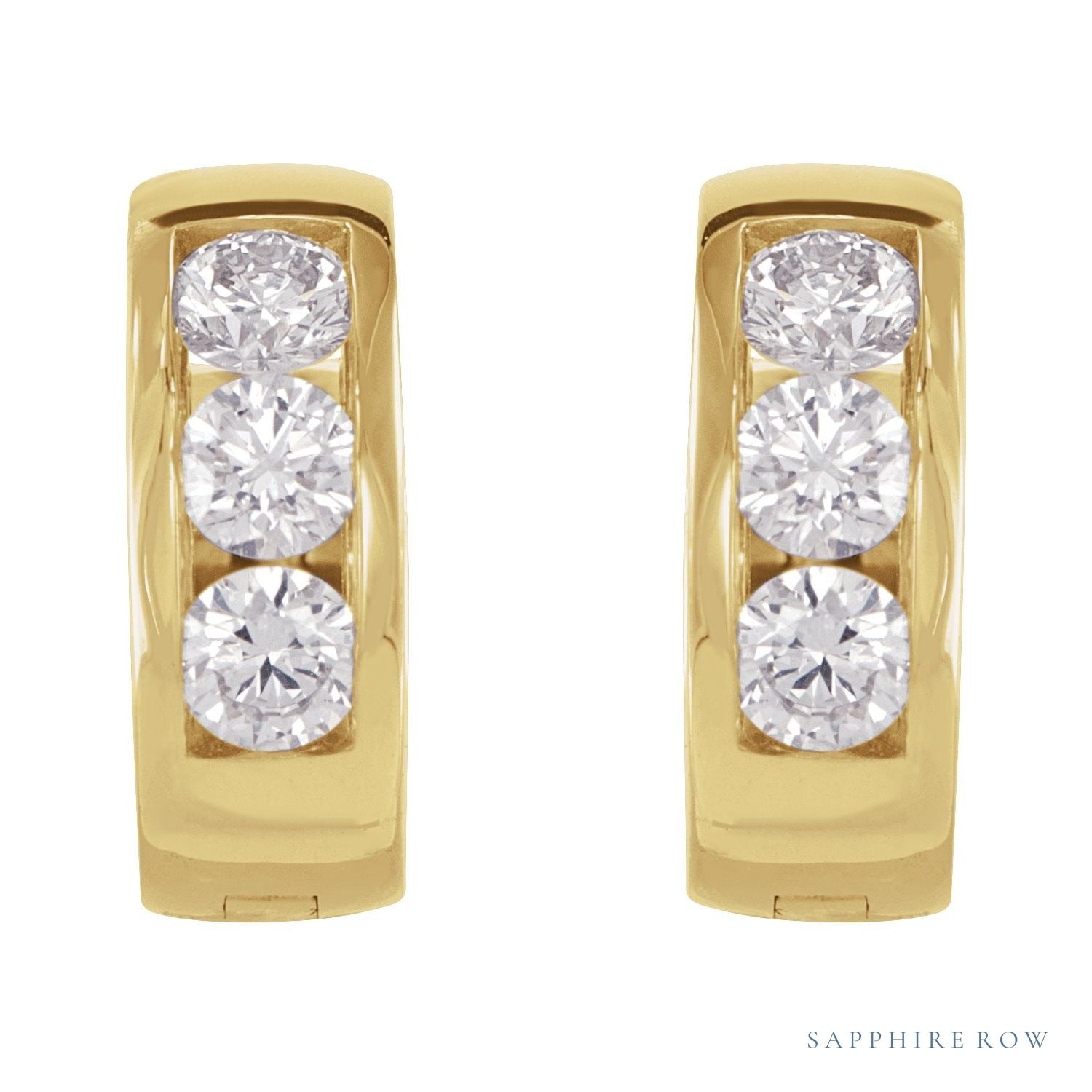 Sapphire Row Lab-Grown Diamond Channel-Set Huggie Earrings - 14K Yellow Gold, 10 mm · 1/3 ctw (view 2)