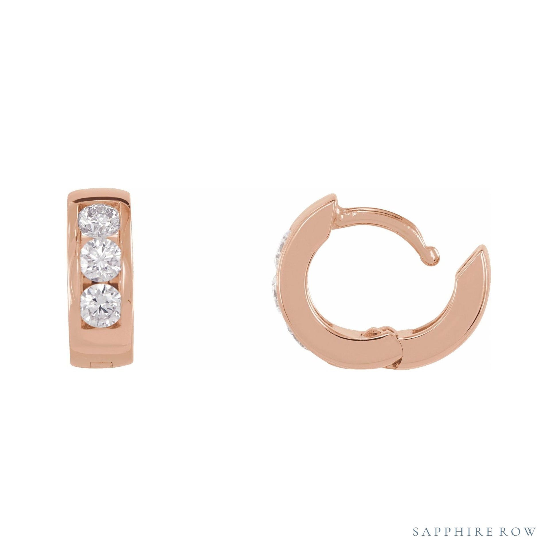 Sapphire Row Lab-Grown Diamond Channel-Set Huggie Earrings - 14K Rose Gold, 10 mm · 1/3 ctw (view 3)
