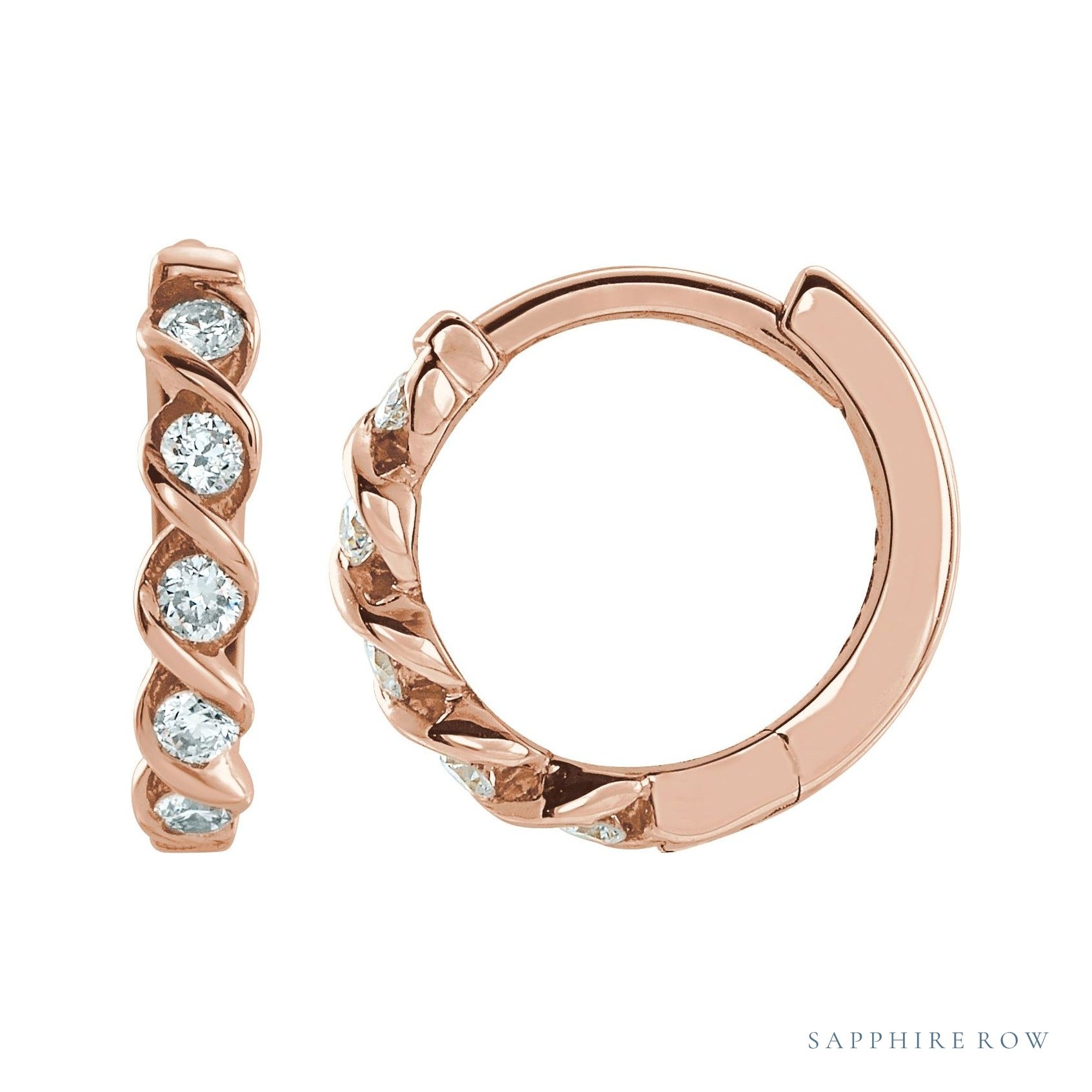 Sapphire Row Natural Diamond Braided Hoop Earrings - 14K Rose Gold