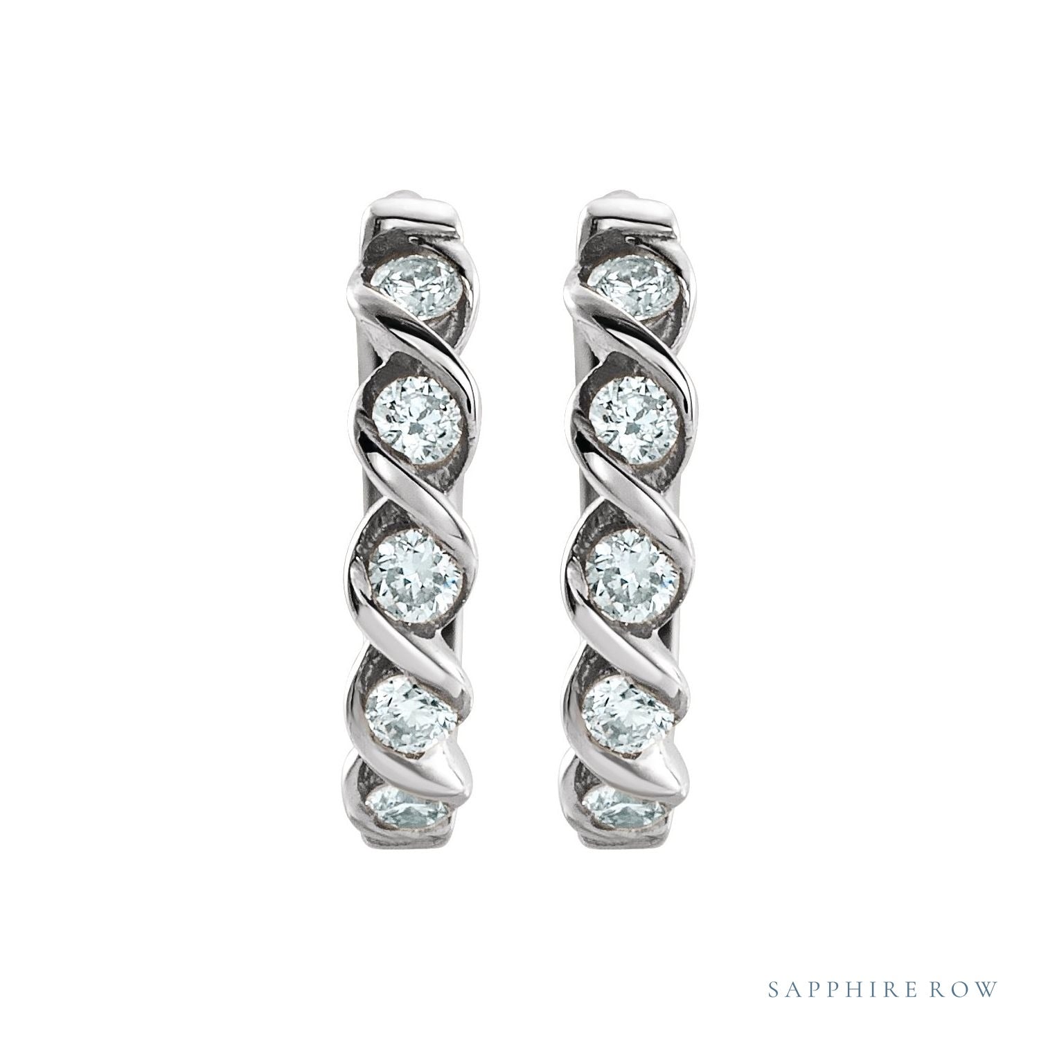 Sapphire Row Natural Diamond Braided Hoop Earrings - 14K White Gold (view 2)