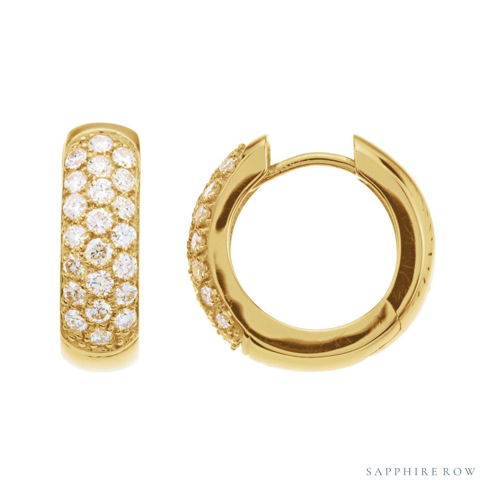 Sapphire Row Natural Diamond French Pavé Thick Huggie Earrings - 14K Yellow Gold, 7/8 CTW