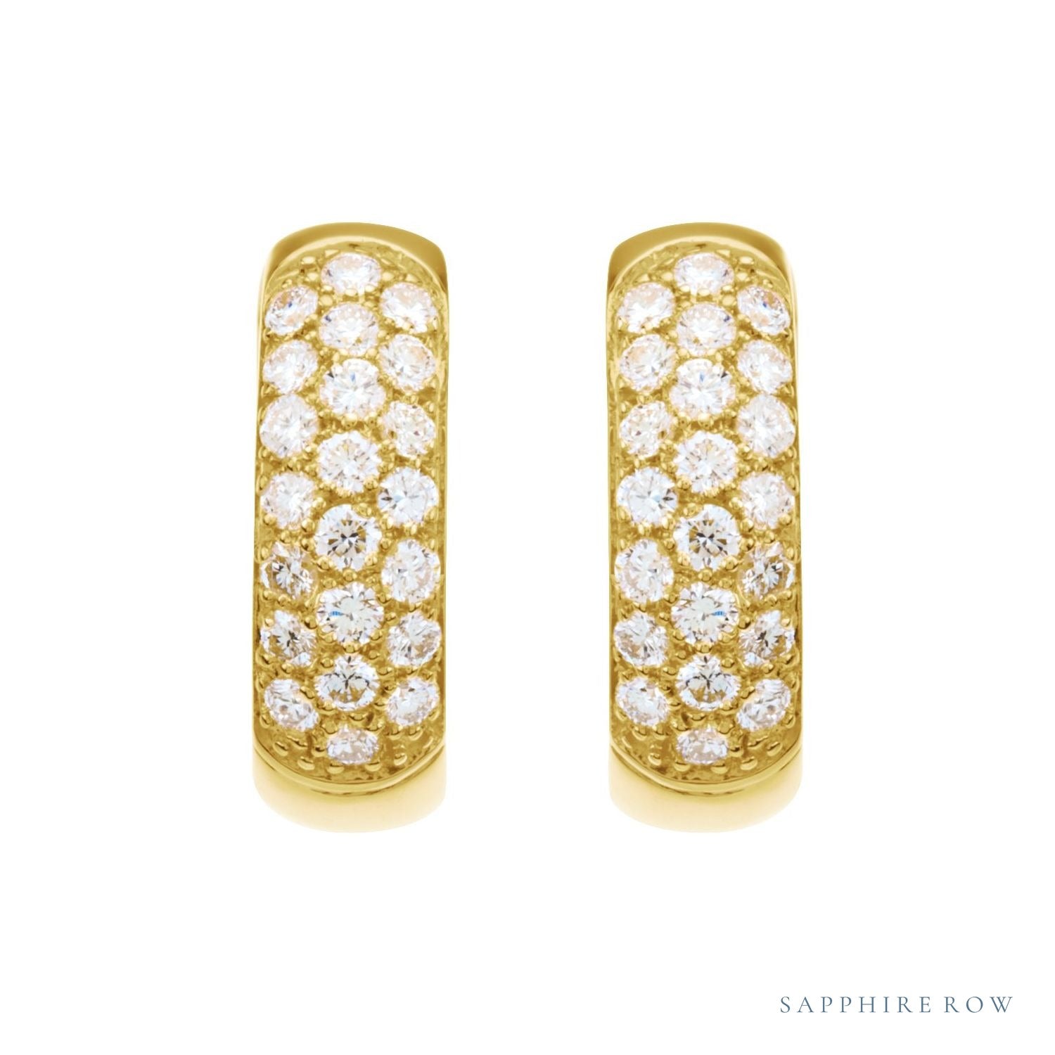 Sapphire Row Natural Diamond French Pavé Thick Huggie Earrings - 14K Yellow Gold, 7/8 CTW (view 2)