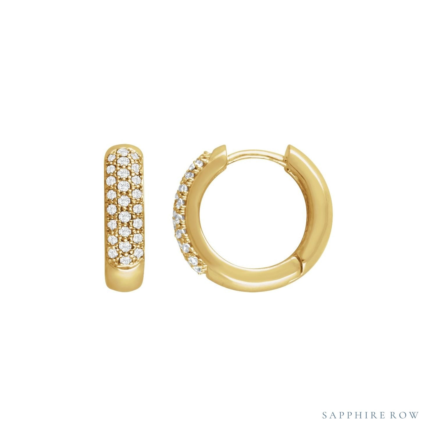 Sapphire Row Natural Diamond French Pavé Thick Huggie Earrings - 14K Yellow Gold