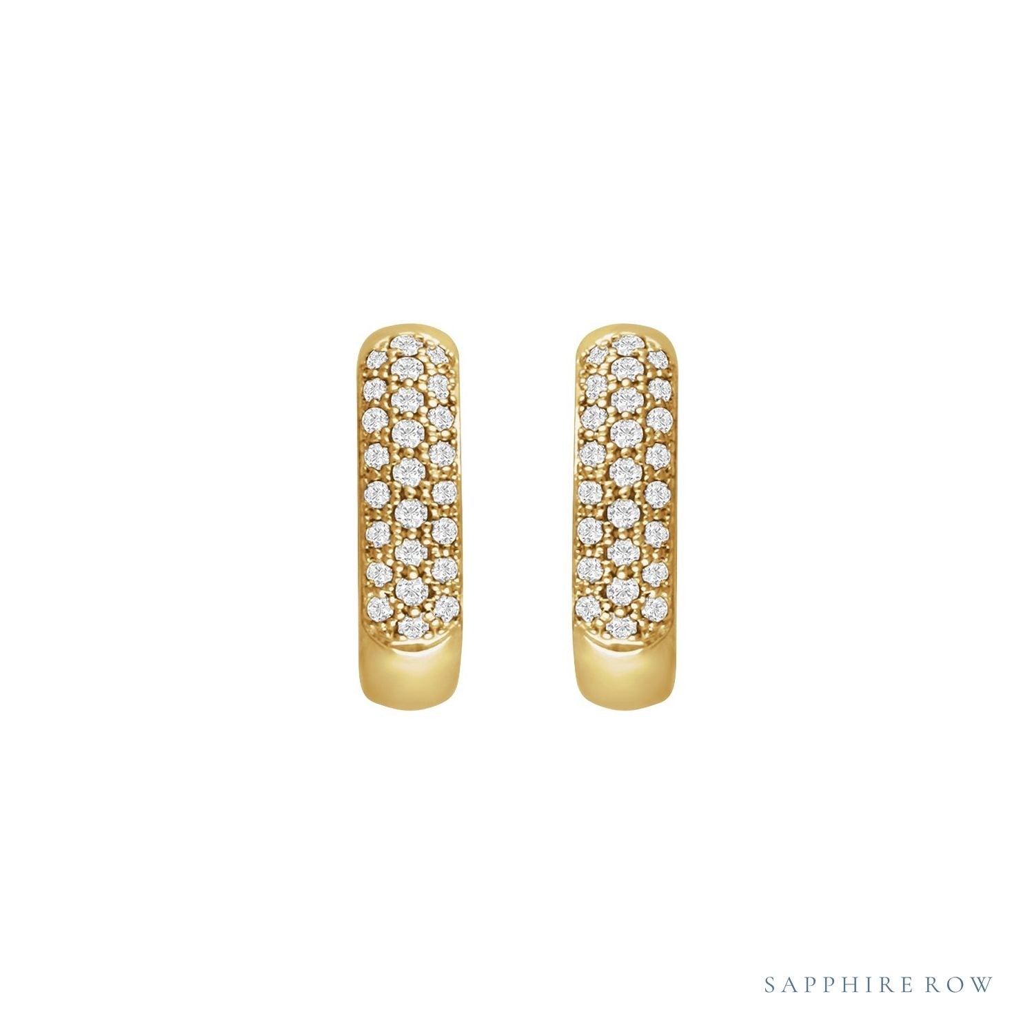 Sapphire Row Natural Diamond French Pavé Thick Huggie Earrings - 14K Yellow Gold (view 2)