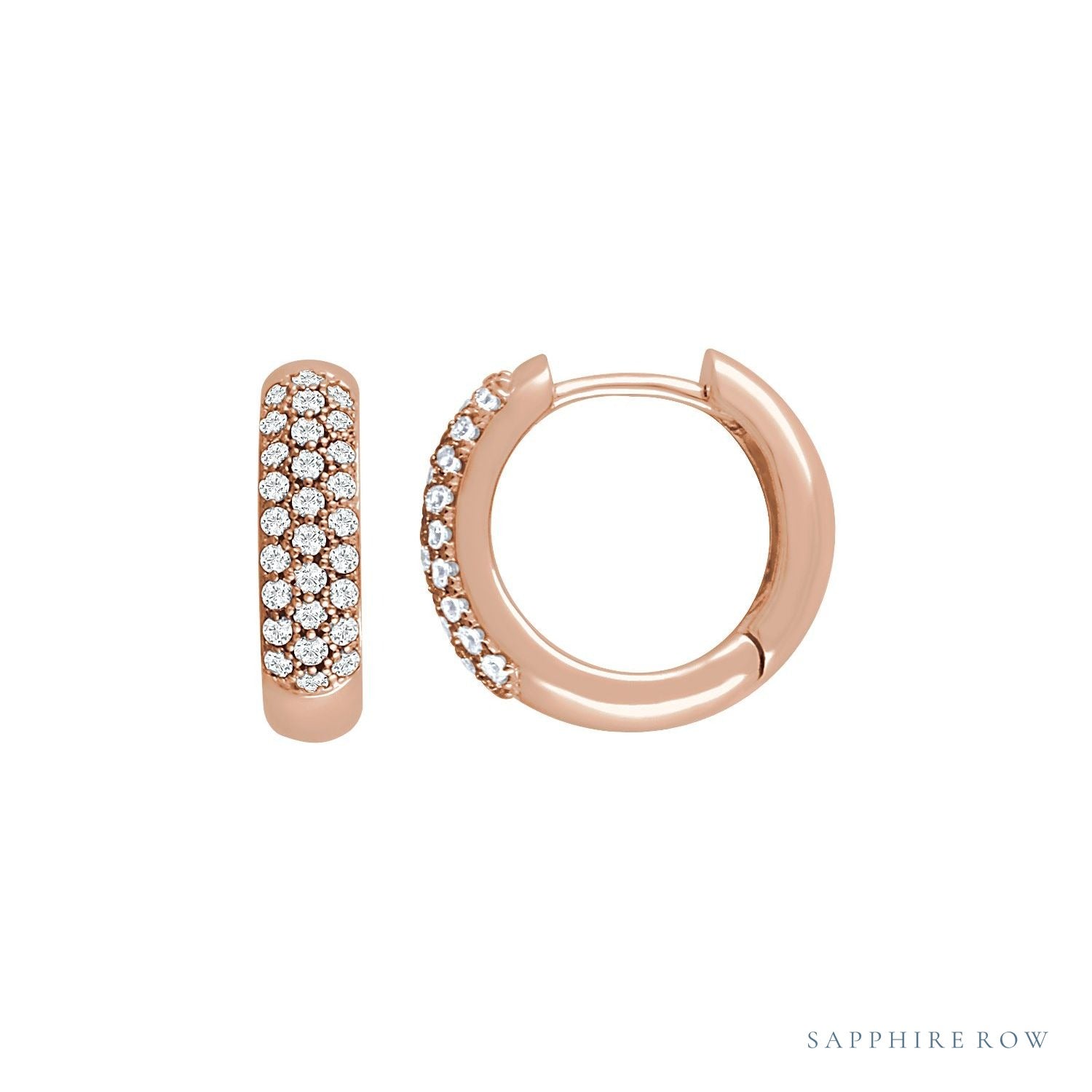 Sapphire Row Natural Diamond French Pavé Thick Huggie Earrings - 14K Rose Gold, 1/2 CTW