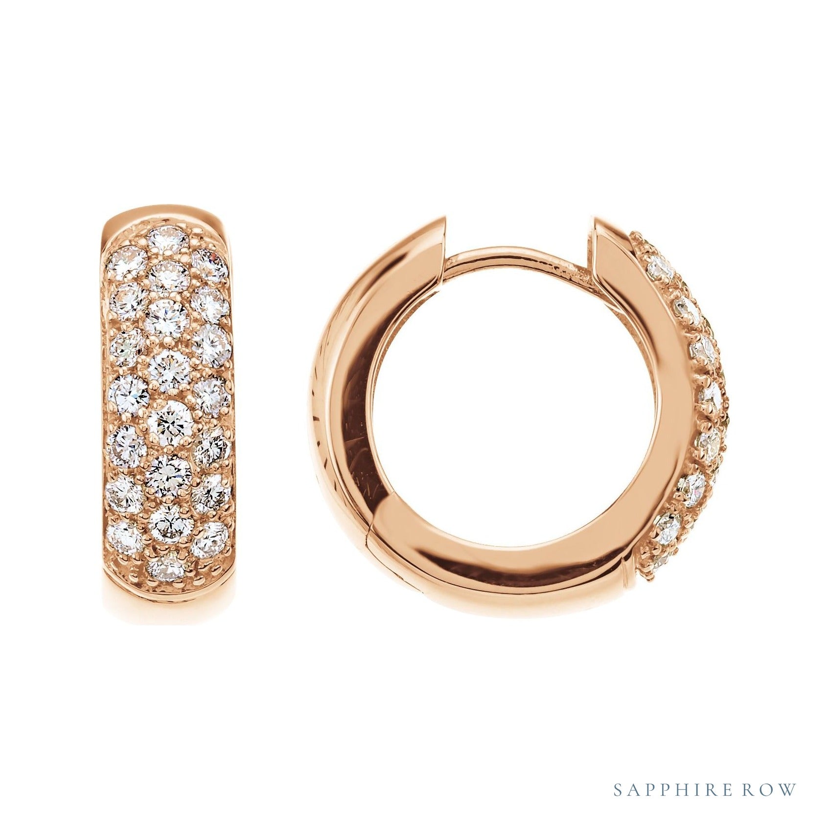 Sapphire Row Natural Diamond French Pavé Thick Huggie Earrings - 14K Rose Gold, 7/8 CTW