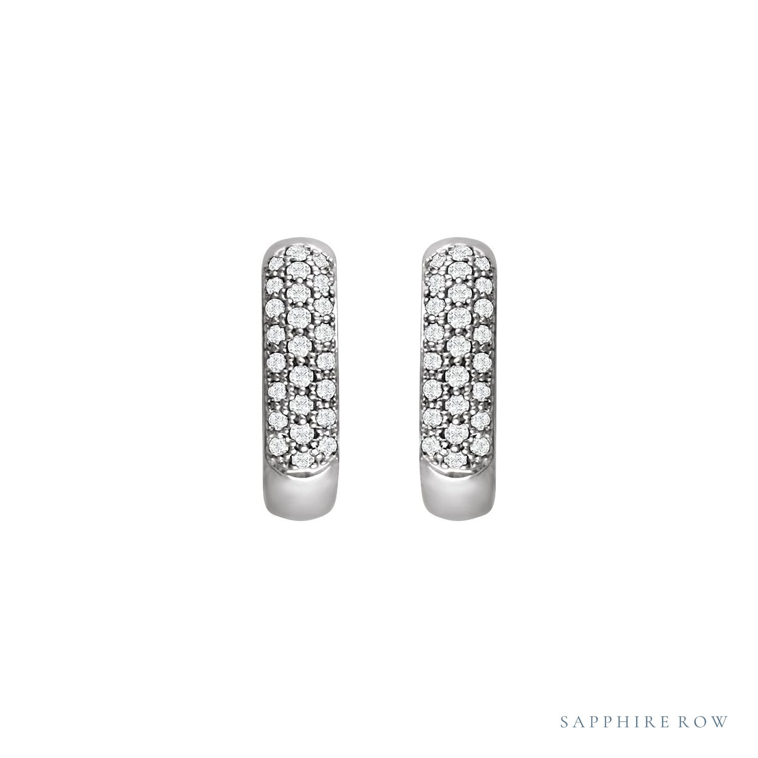 Sapphire Row Natural Diamond French Pavé Thick Huggie Earrings - 14K White Gold, 1/3 CTW (view 2)