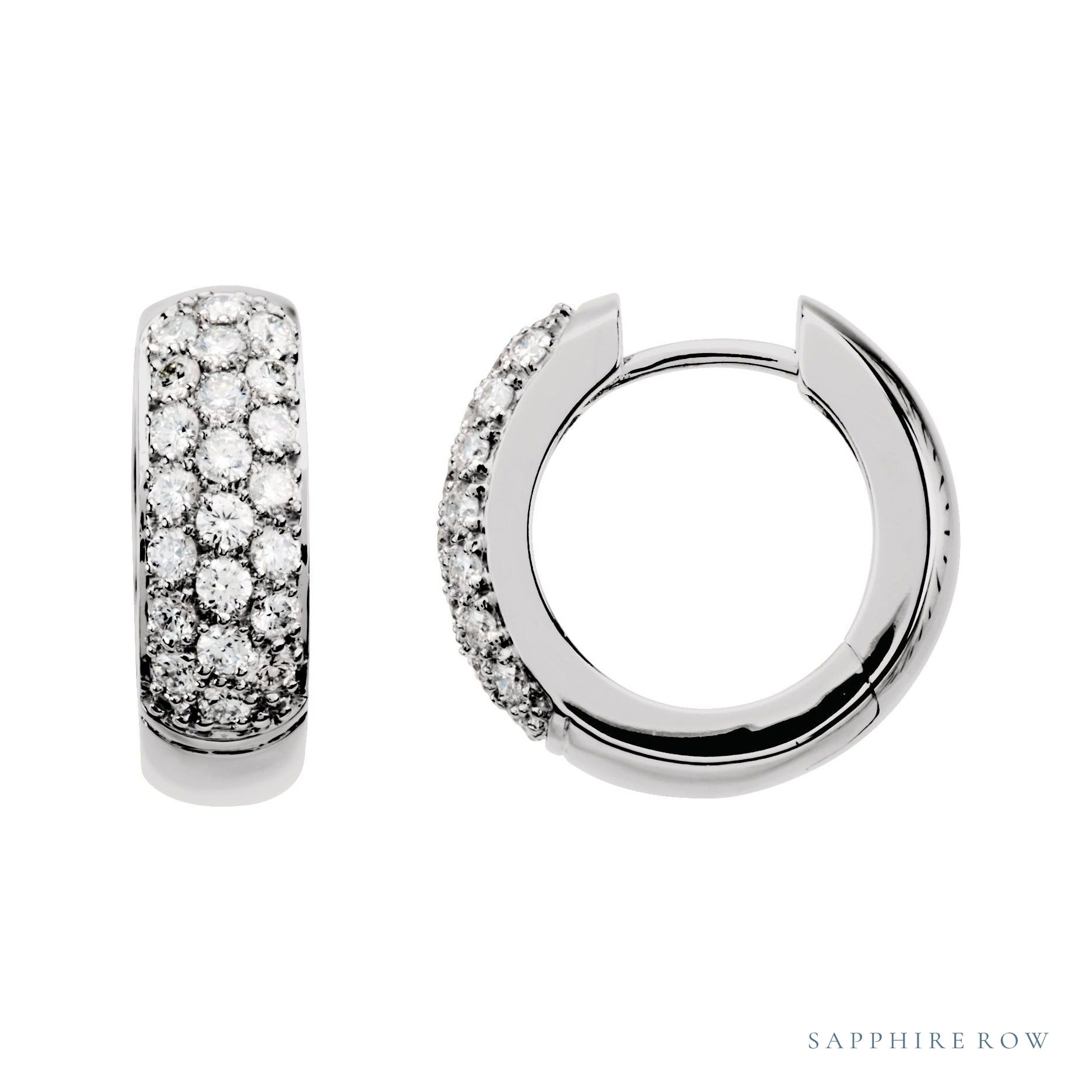 Sapphire Row Natural Diamond French Pavé Thick Huggie Earrings - 14K White Gold, 7/8 CTW
